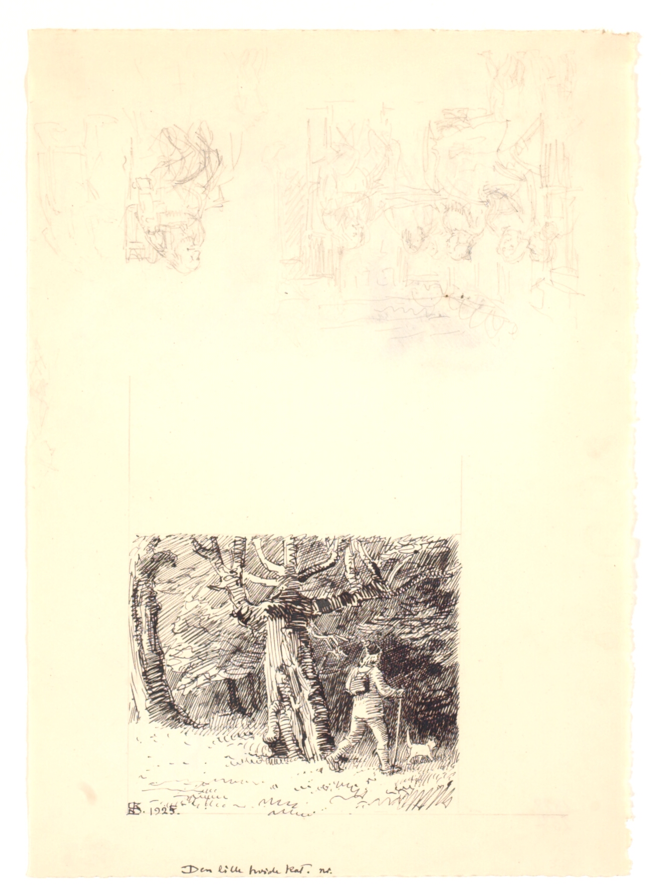 Illustration til "Den lille hvide kat", f.o. løse skitser