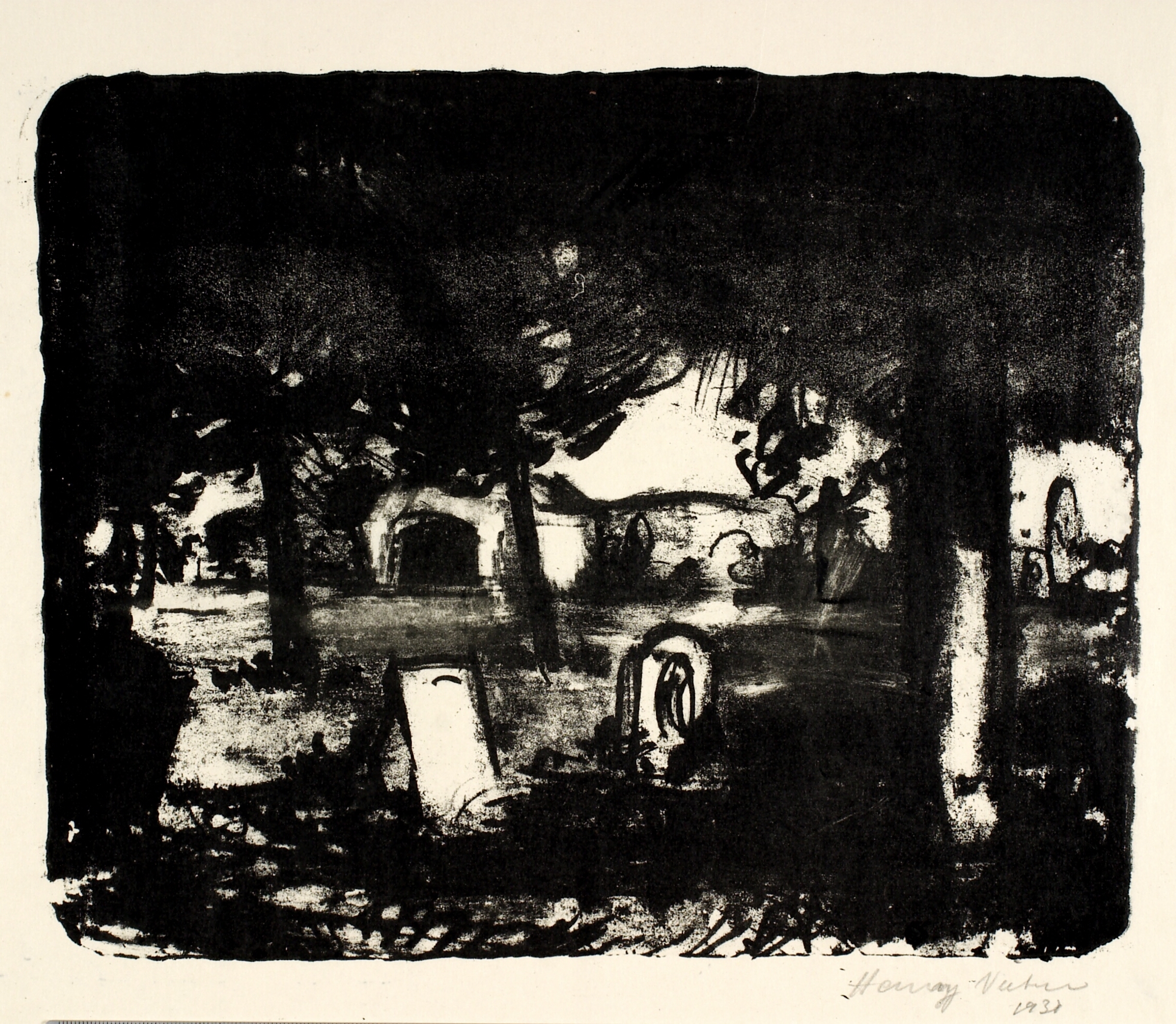 Kirkegård, grave under høje træer