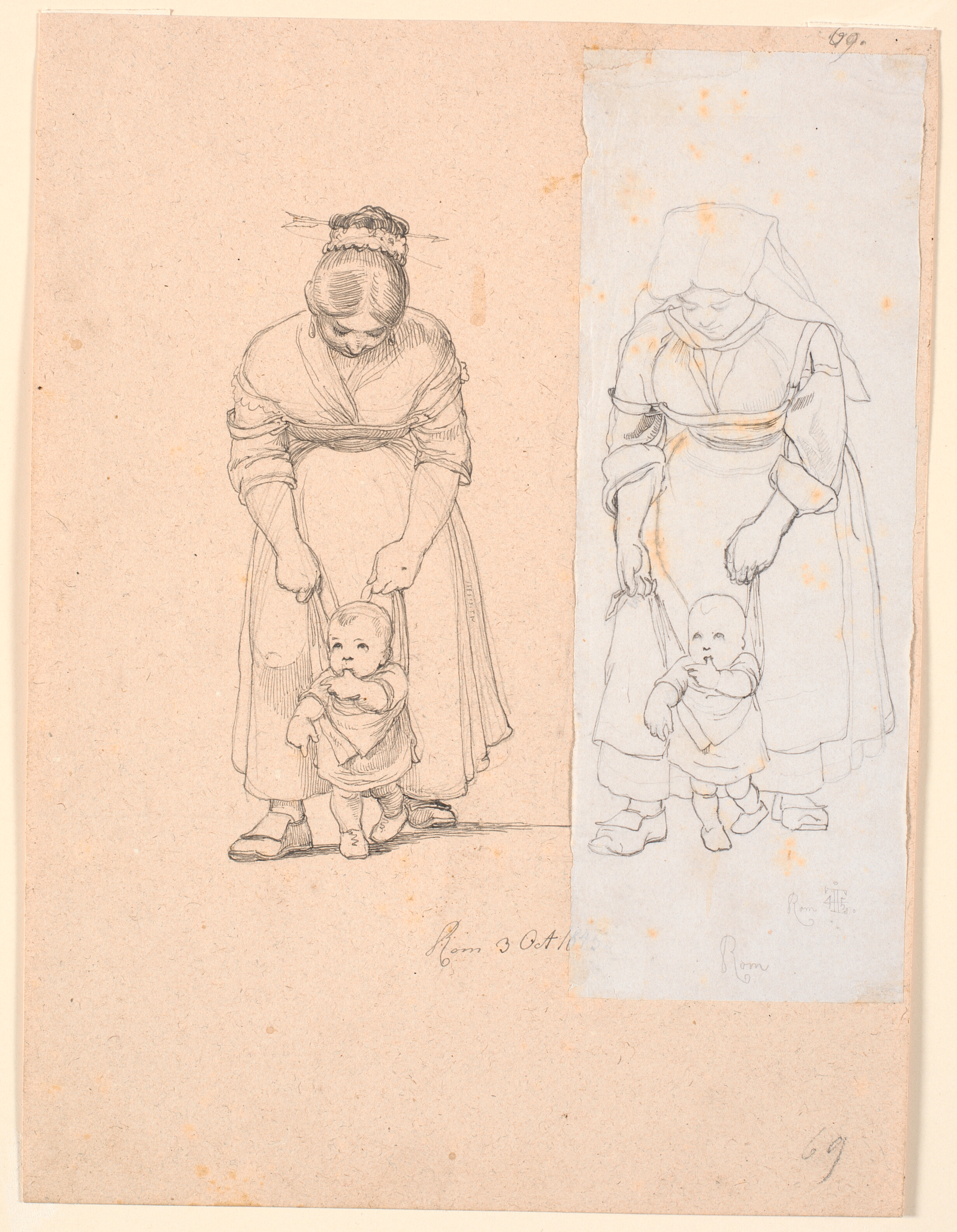 To studier af italienerinde førende et lille barn i sele