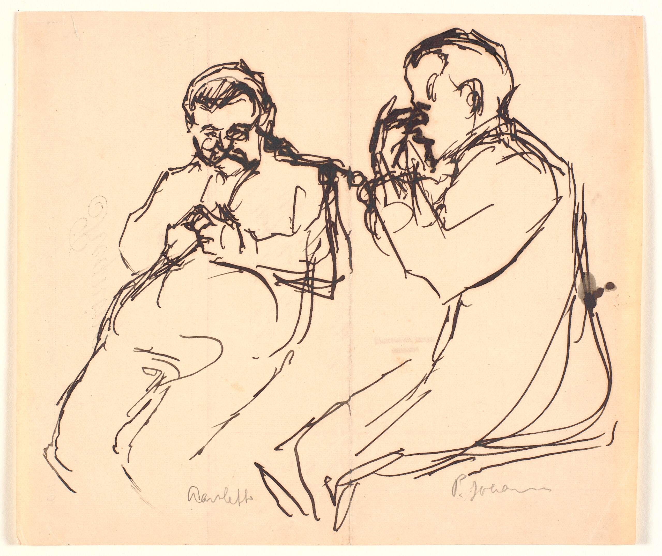 Figurskitse. To siddende mænd: Aarsleff og P. Johansen