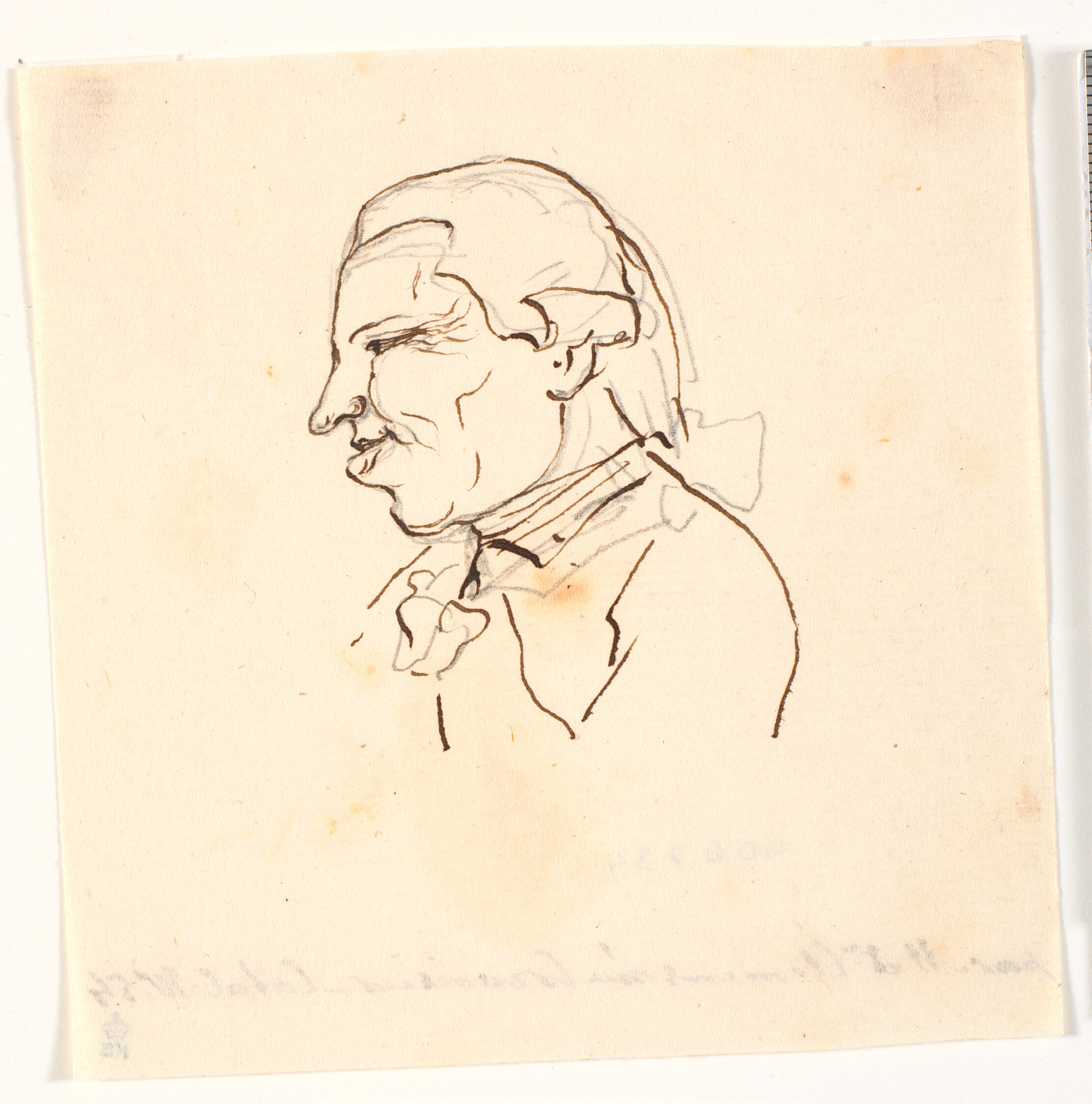 Herreportræt. Profil til venstre. Karrikatur