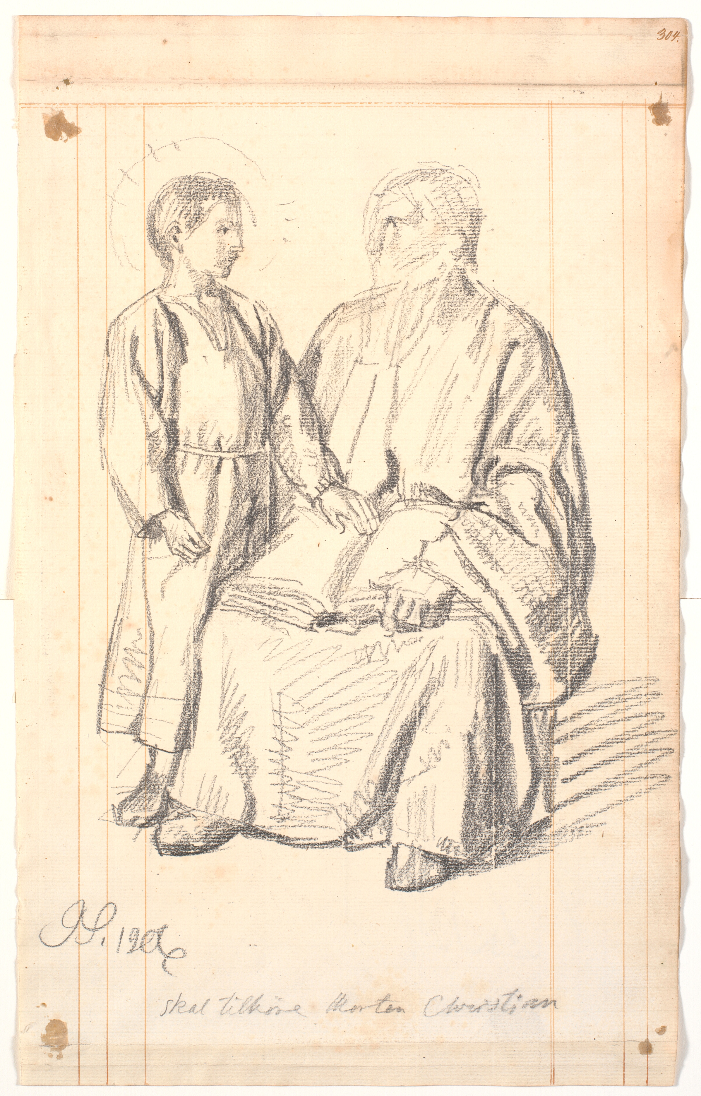 Figurstudie af siddende olding og stående dreng