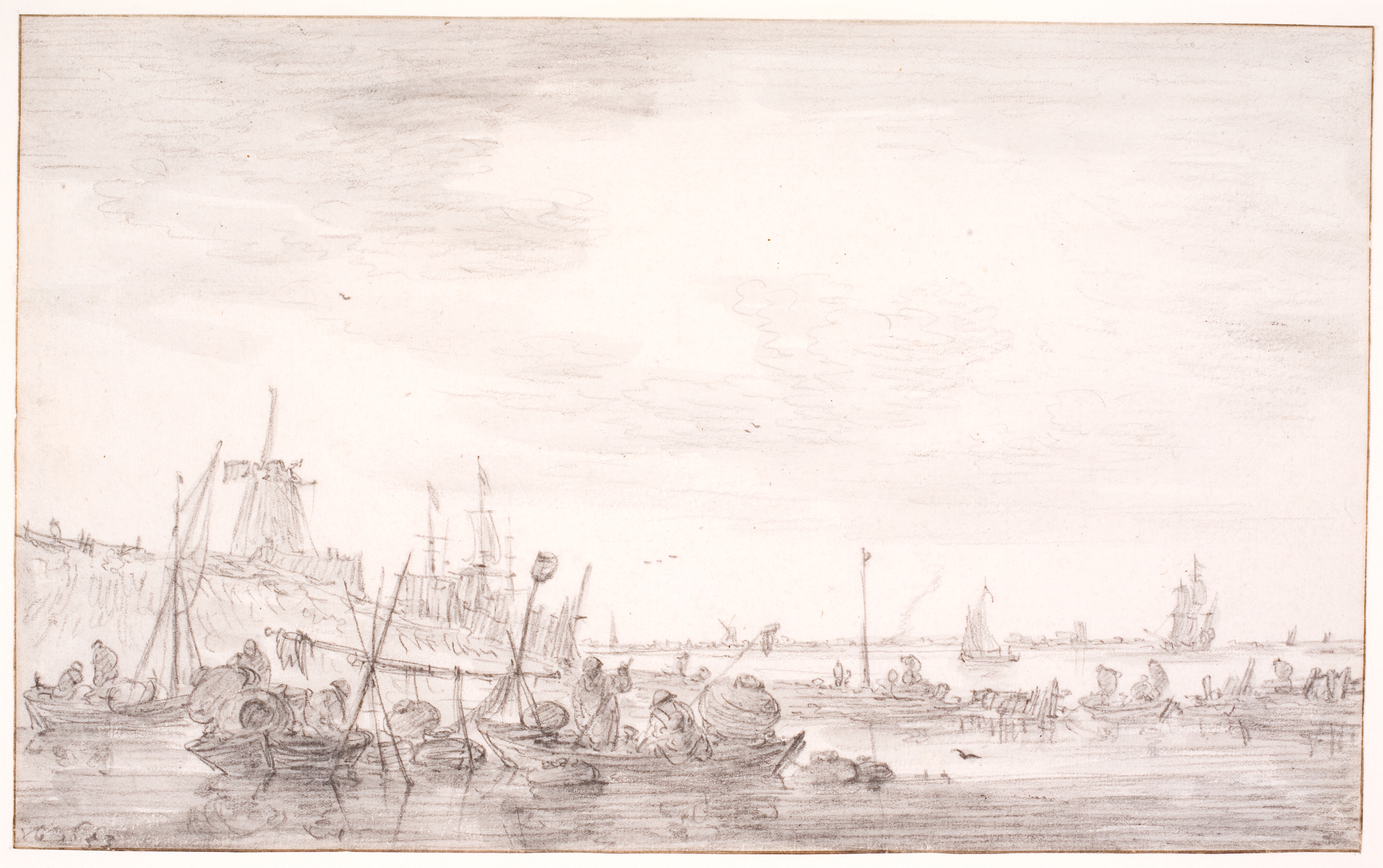 Flodlandskab med fiskerbåde