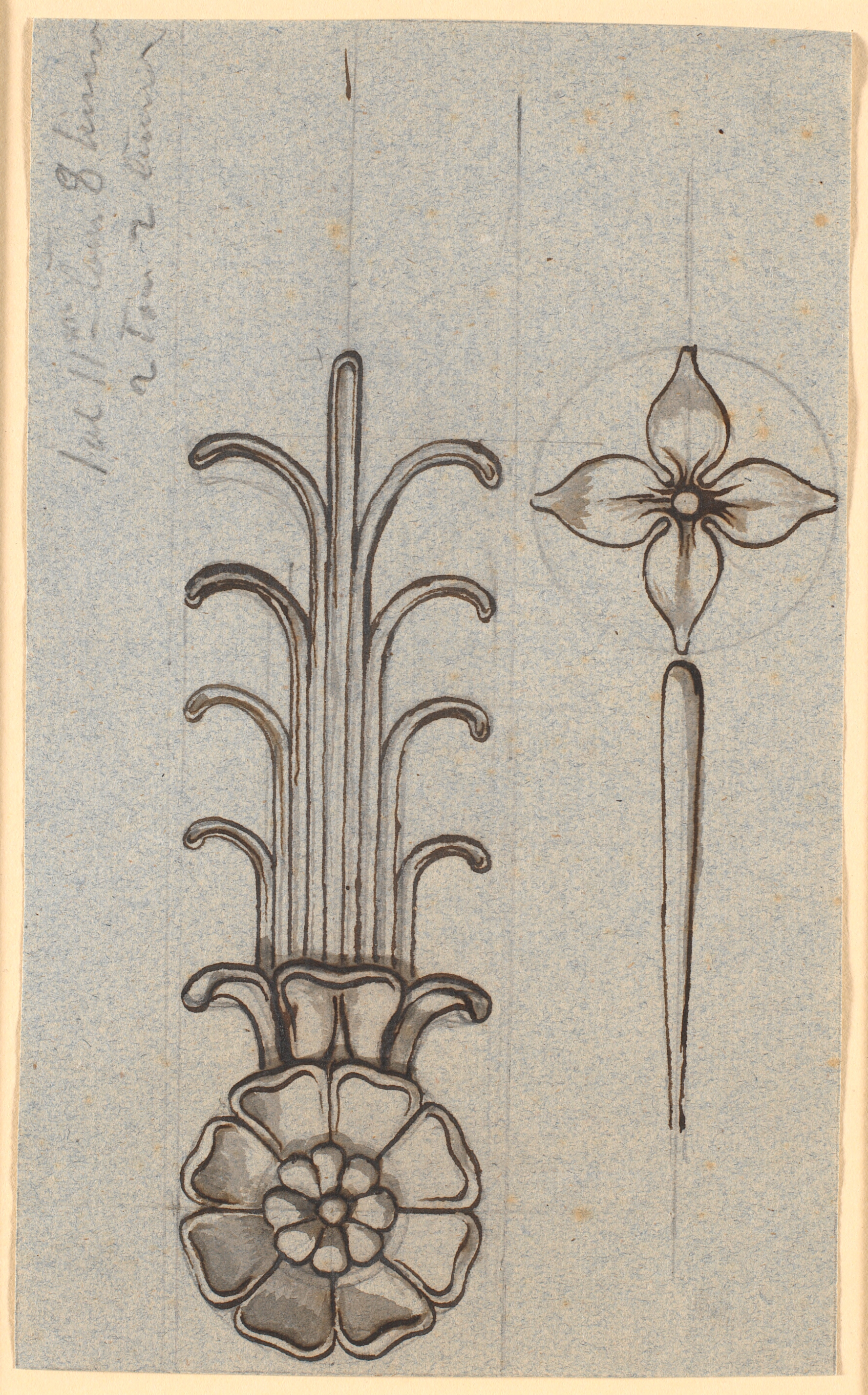 Udkast til rosetter og planteornament, beregnet for træ eller metal