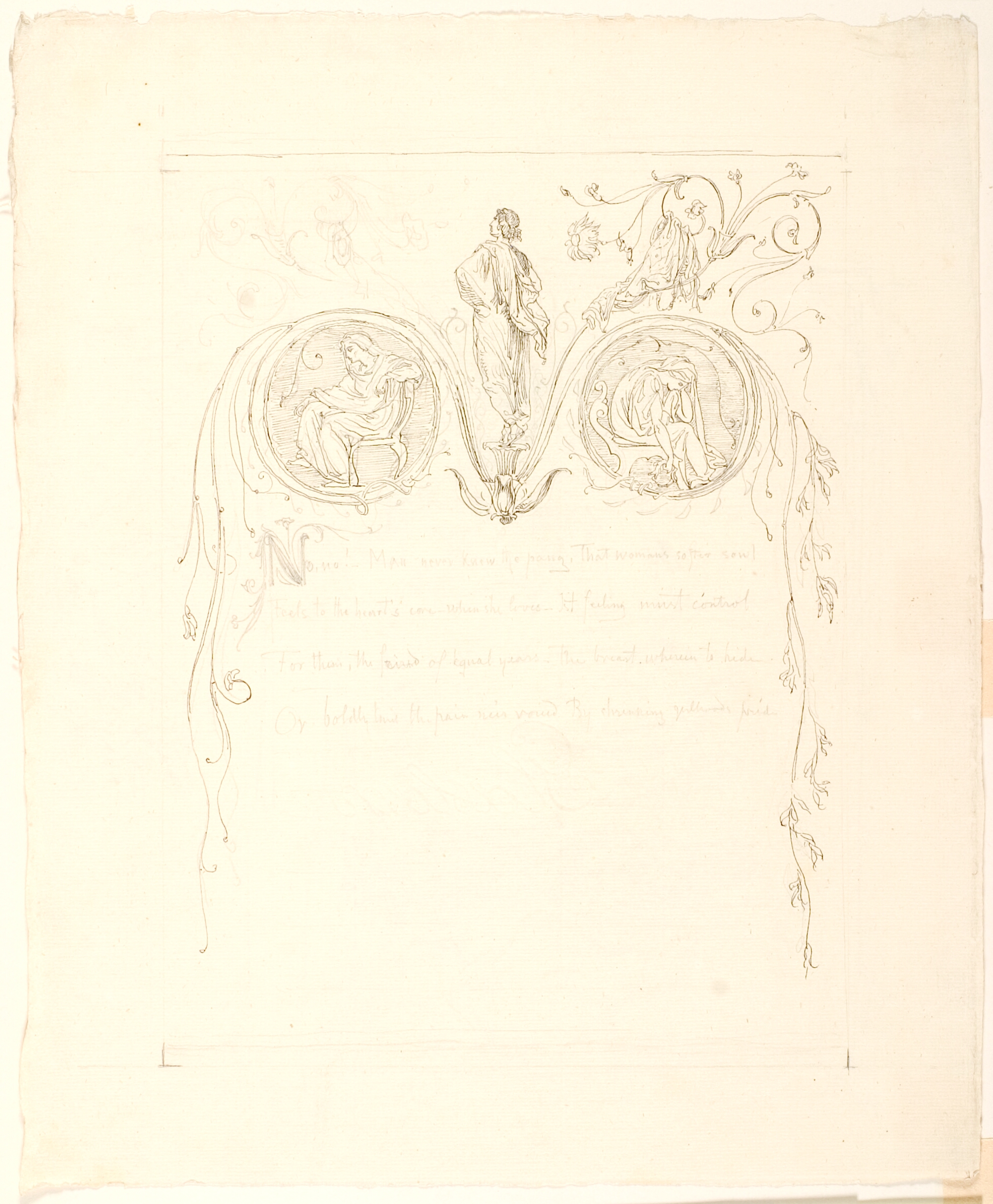 To siddende kvinder og en stående figur i midten