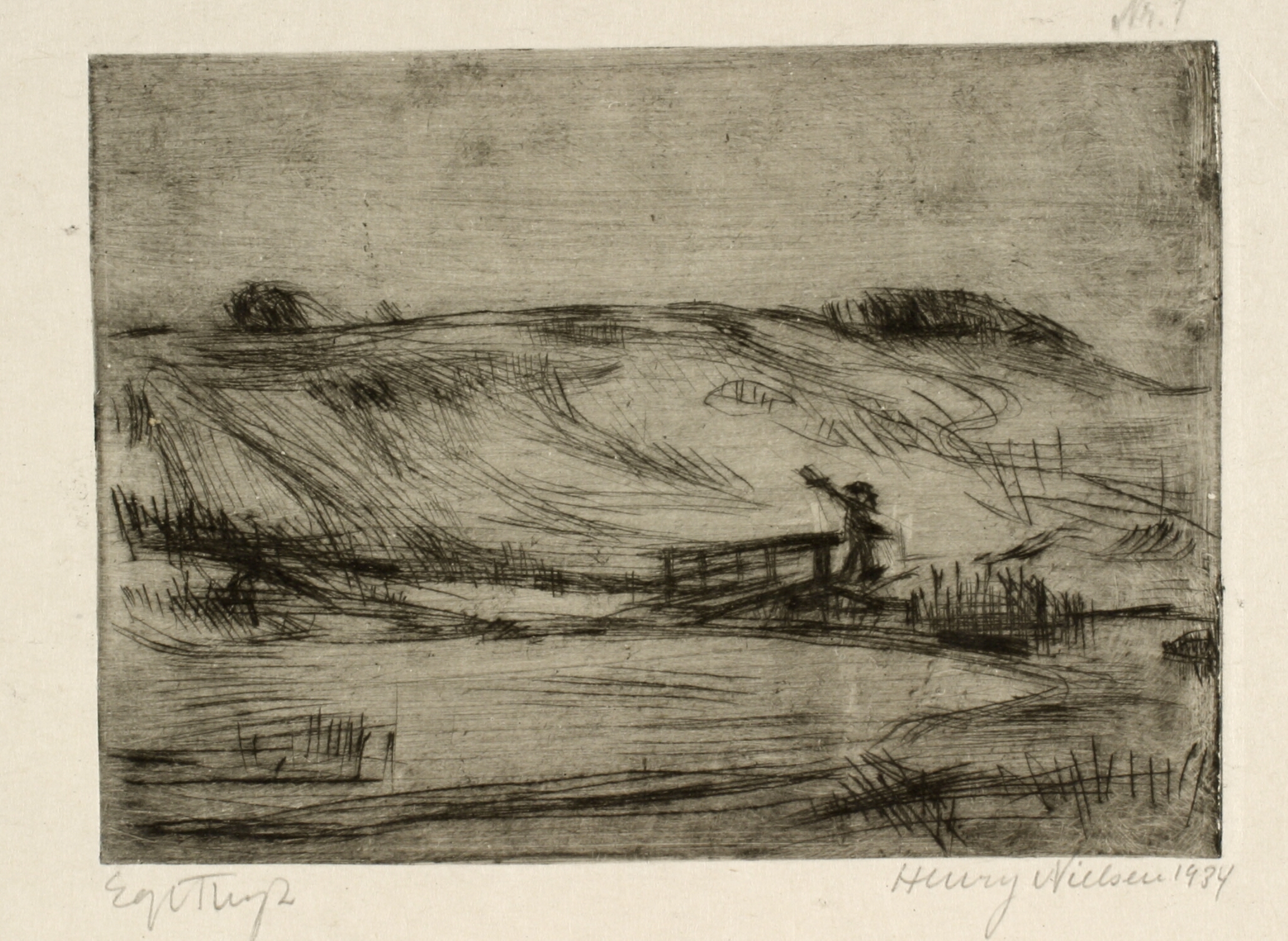 Landskab med en mand ved en bro