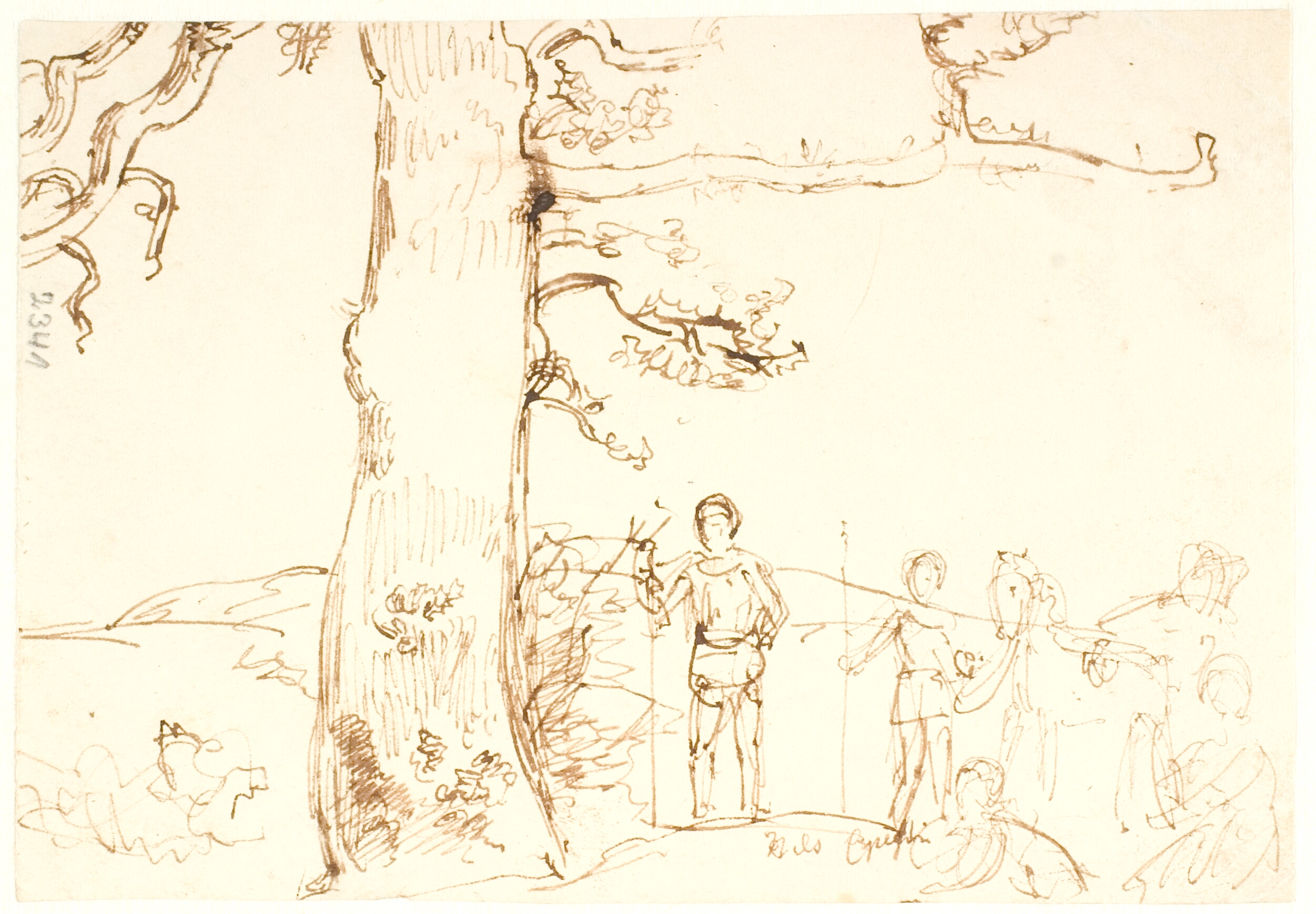 Billedudkast. Niels Ebbesen stående under en mægtig eg