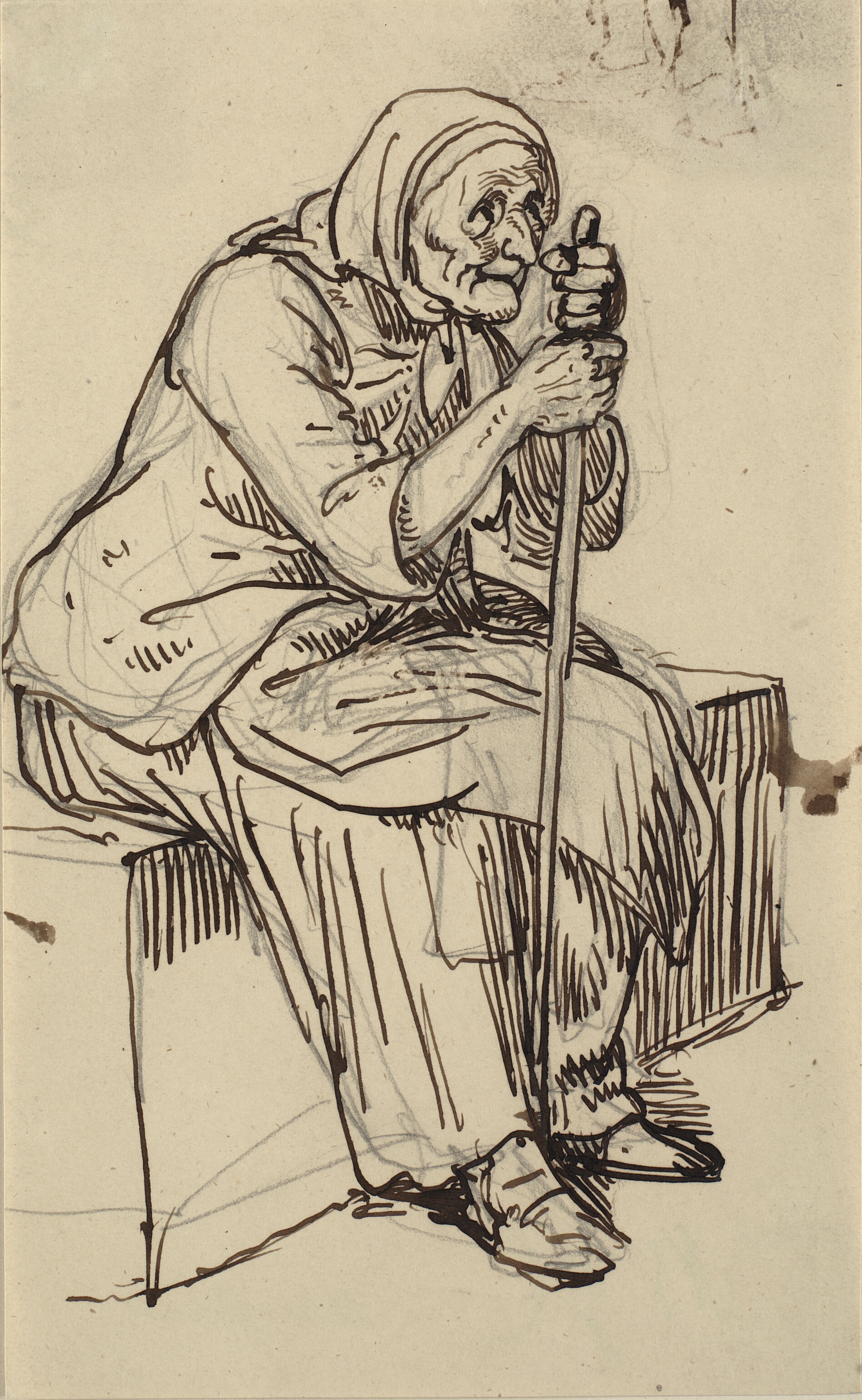 Siddende gammel kone