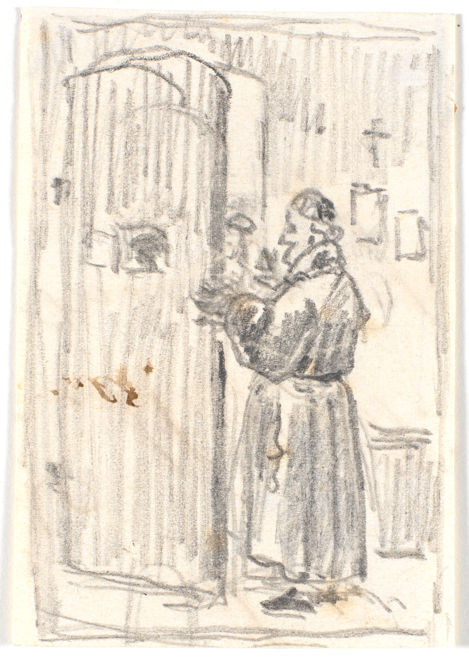 En gejstlig ved en halvåben dør