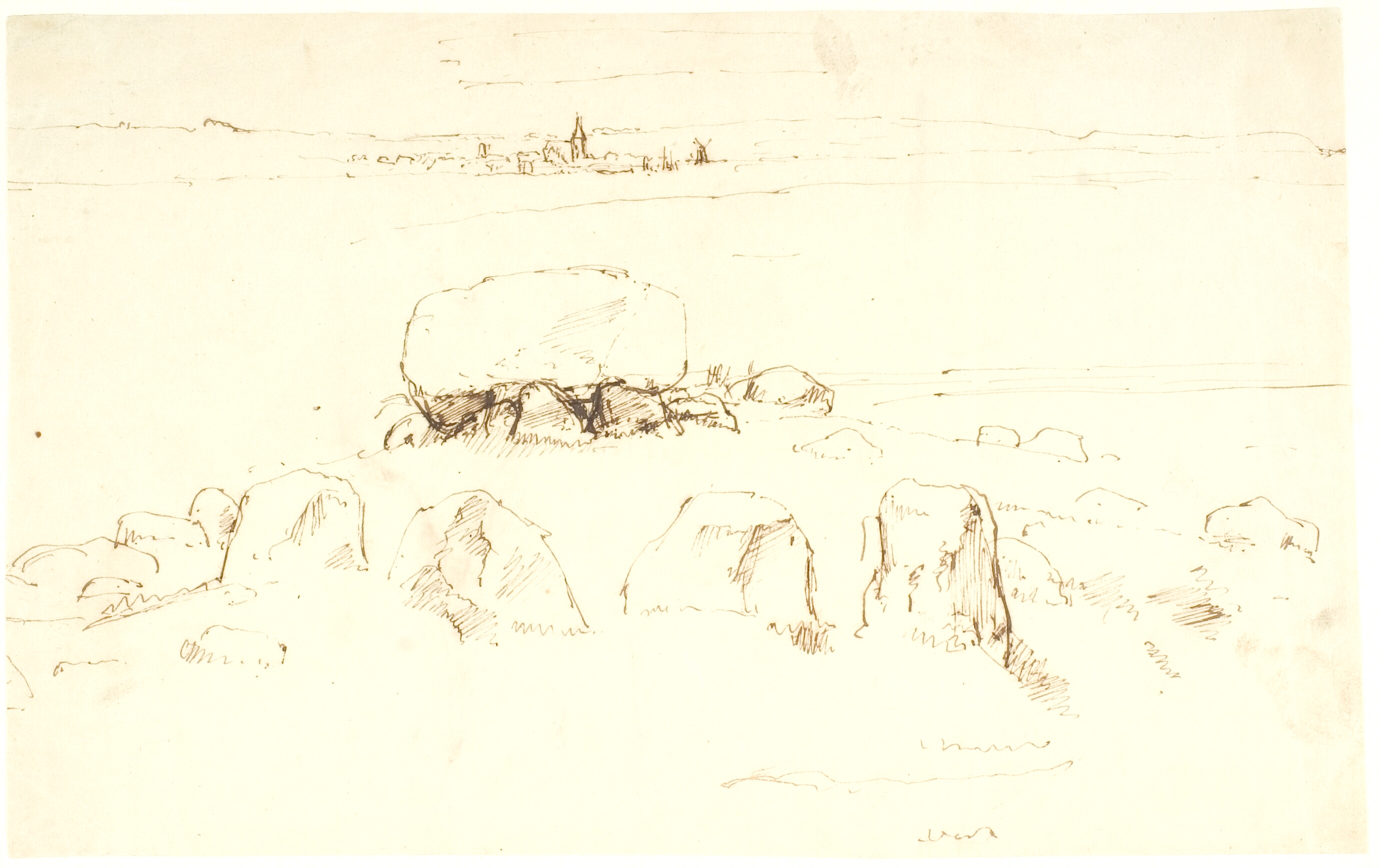 Kæmpehøj på Brandsø, i baggrunden Asssens