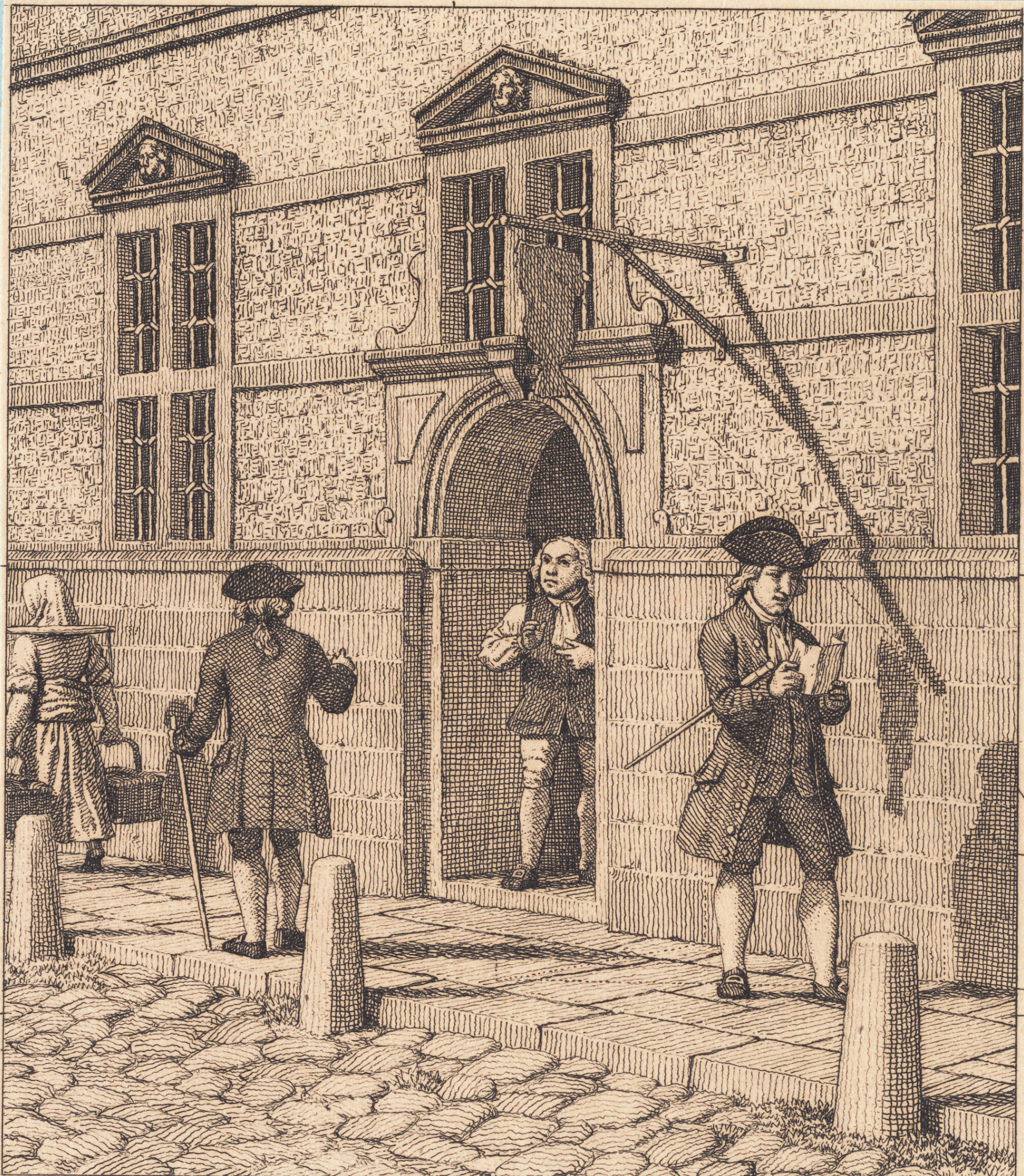 Parti omkring en portal af børsen. Illustration til "Linearperspectiven", Tavle VI