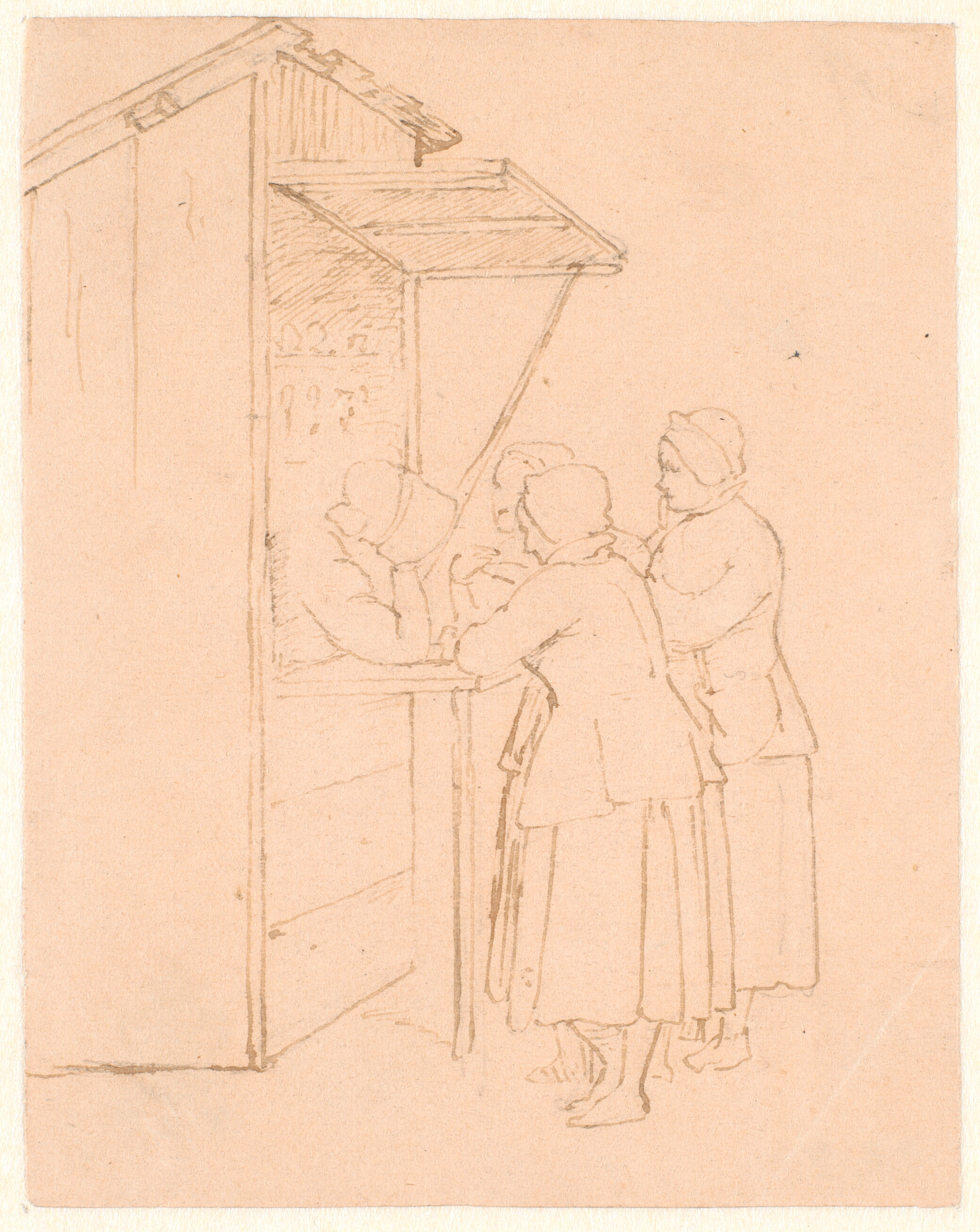 Svenske bondekoner ved en handelsbod