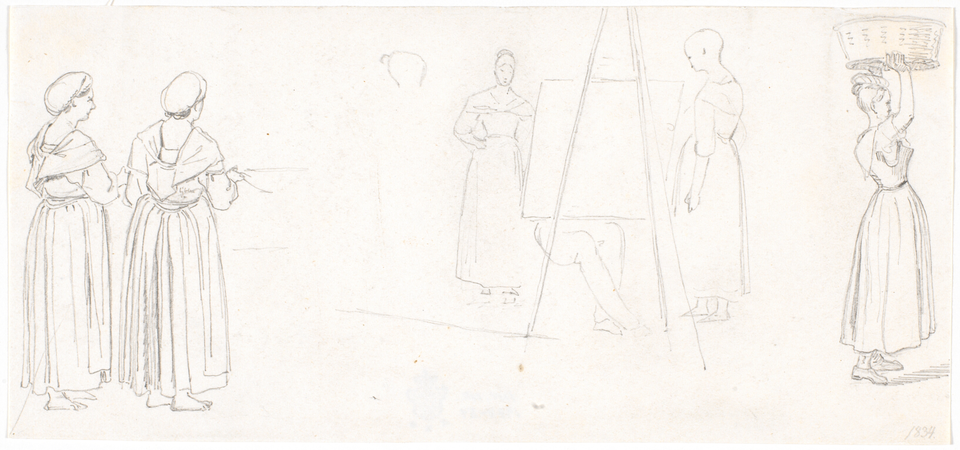 Studier af italienske kvinder og en maler ved staffeliet