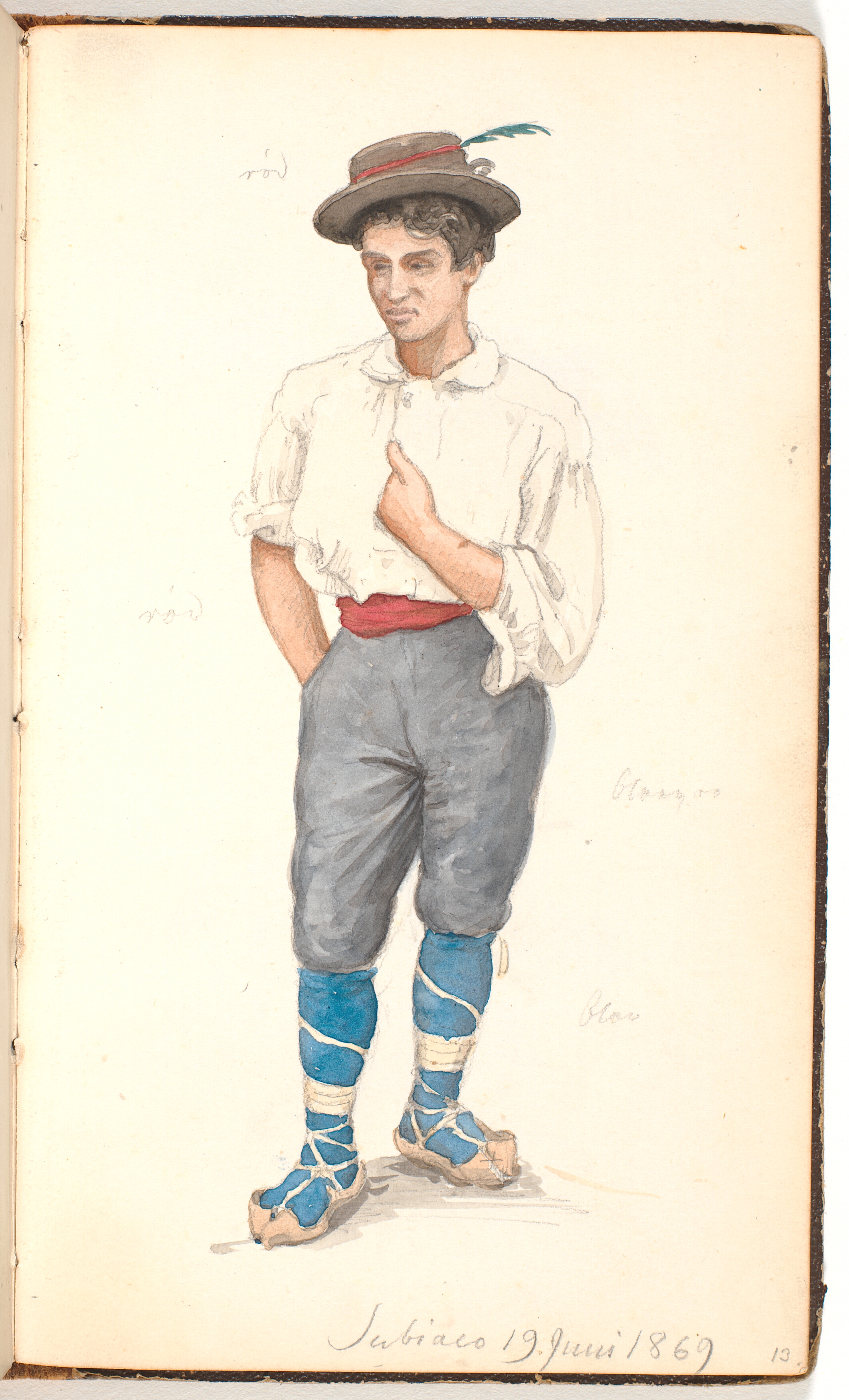 Italiensk mand med snøresko og hat med fjer