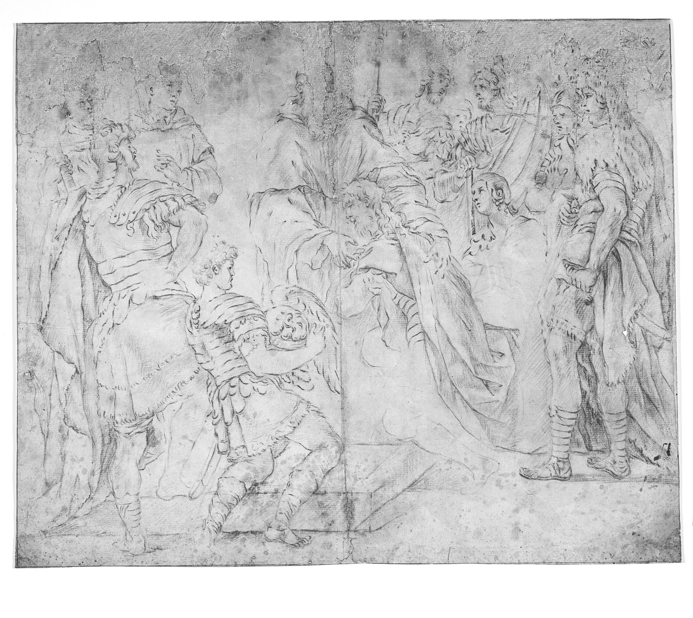 Totila knæler for Sankt Benedikt