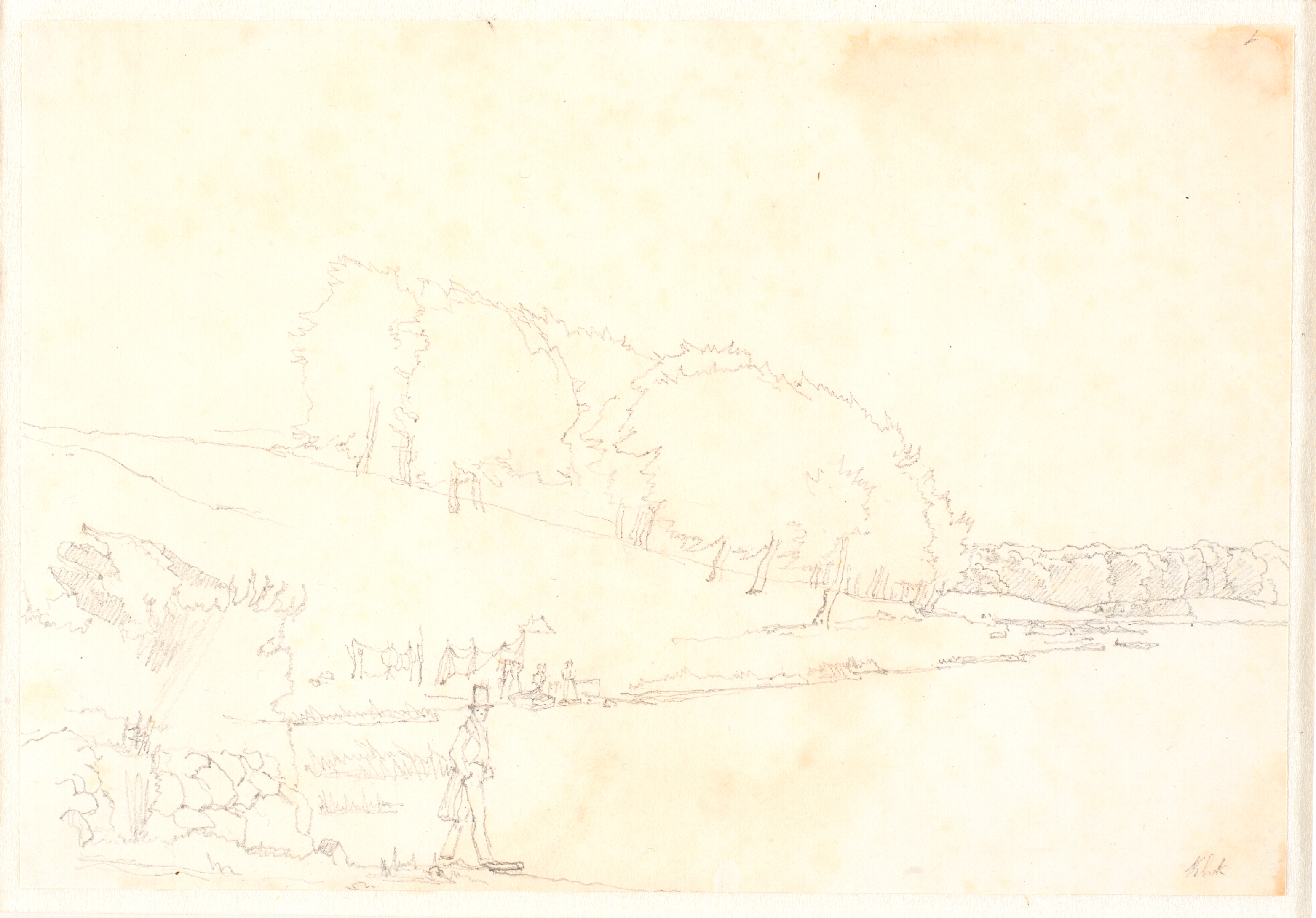 Bakket landskab med sø