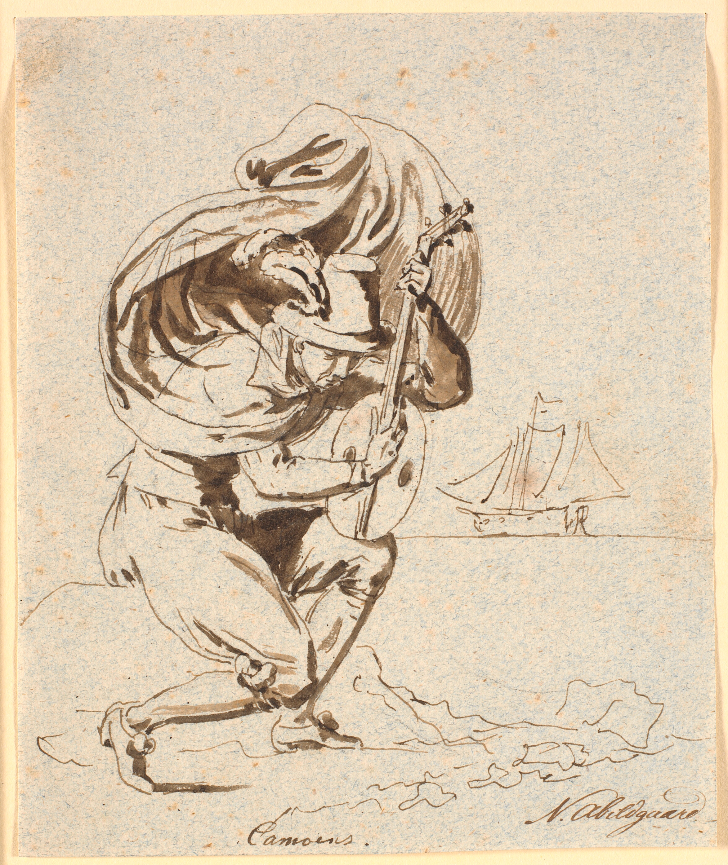 Den portugisiske digter Camoêns i profil til højre