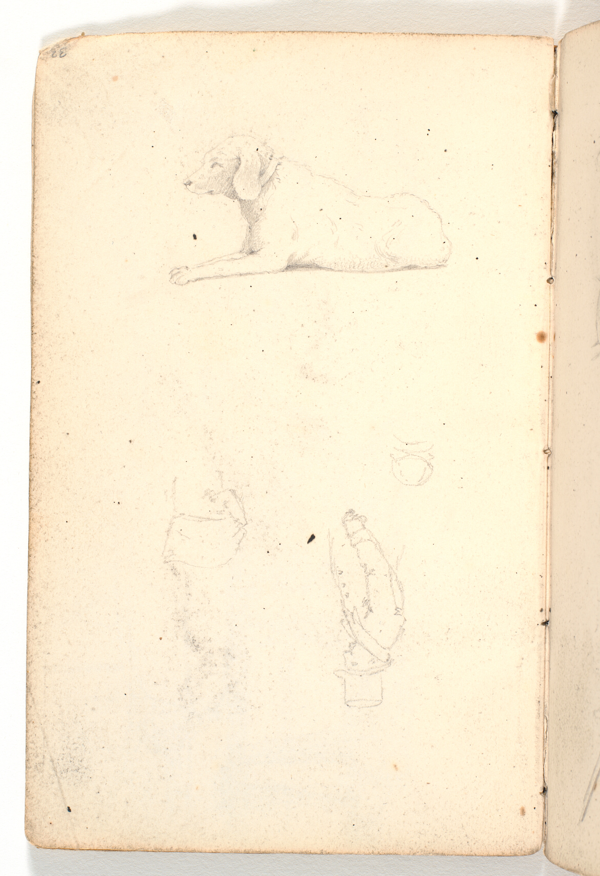 Studie af liggende hund og to figurer