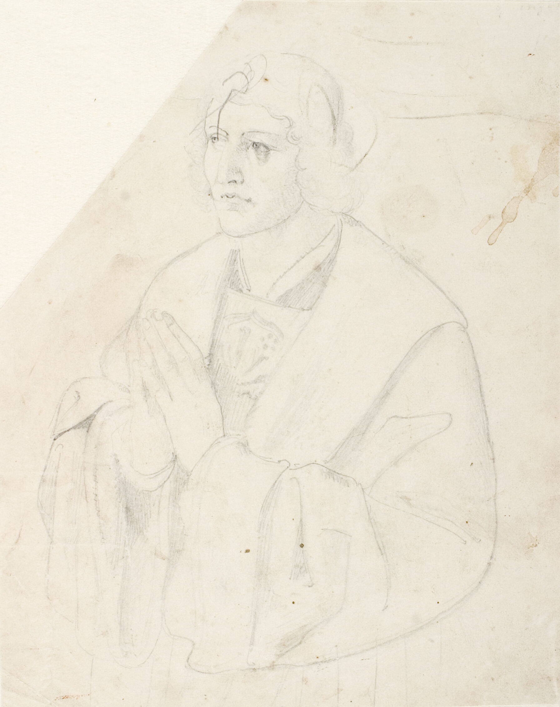 En mandlig halvfigur i ældre tids dragt, bedende