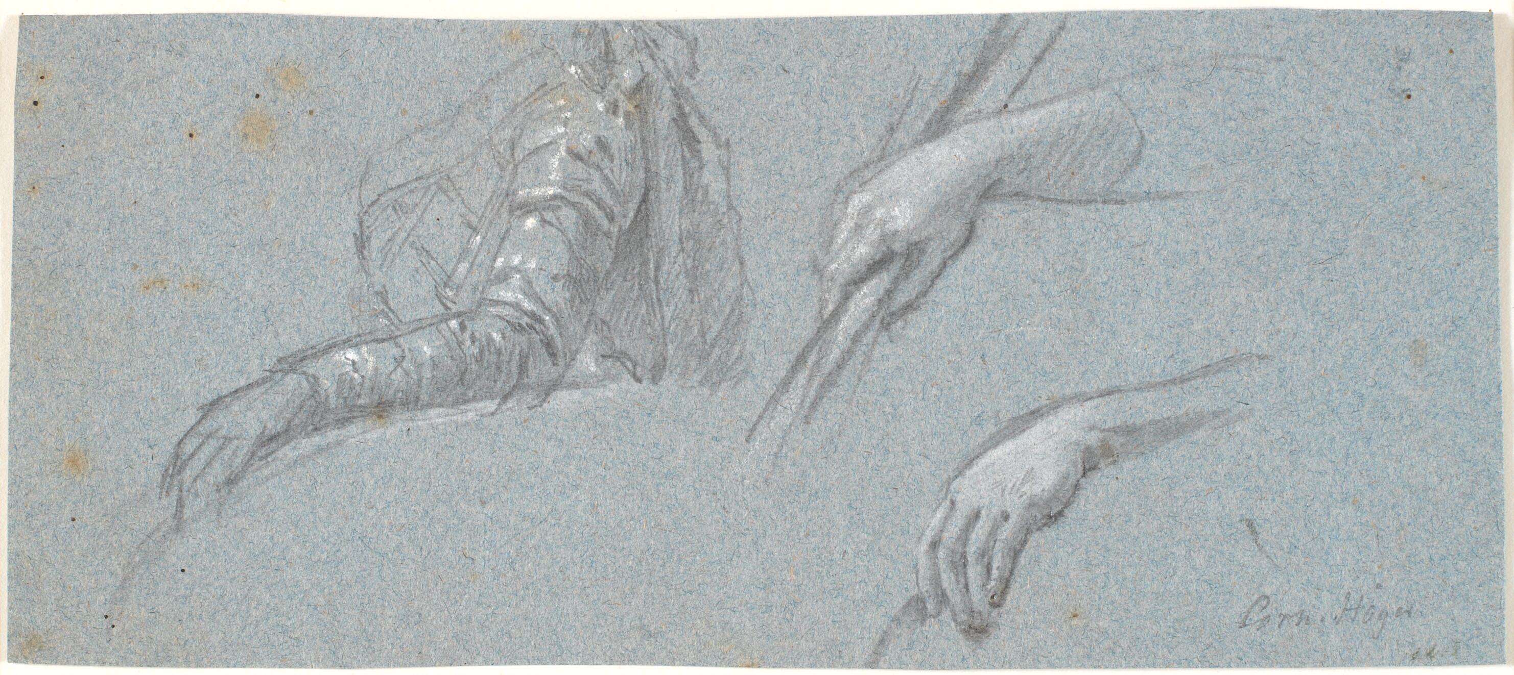 To studier af hænder og studie af kvindeoverkrop med fremstrakt arm