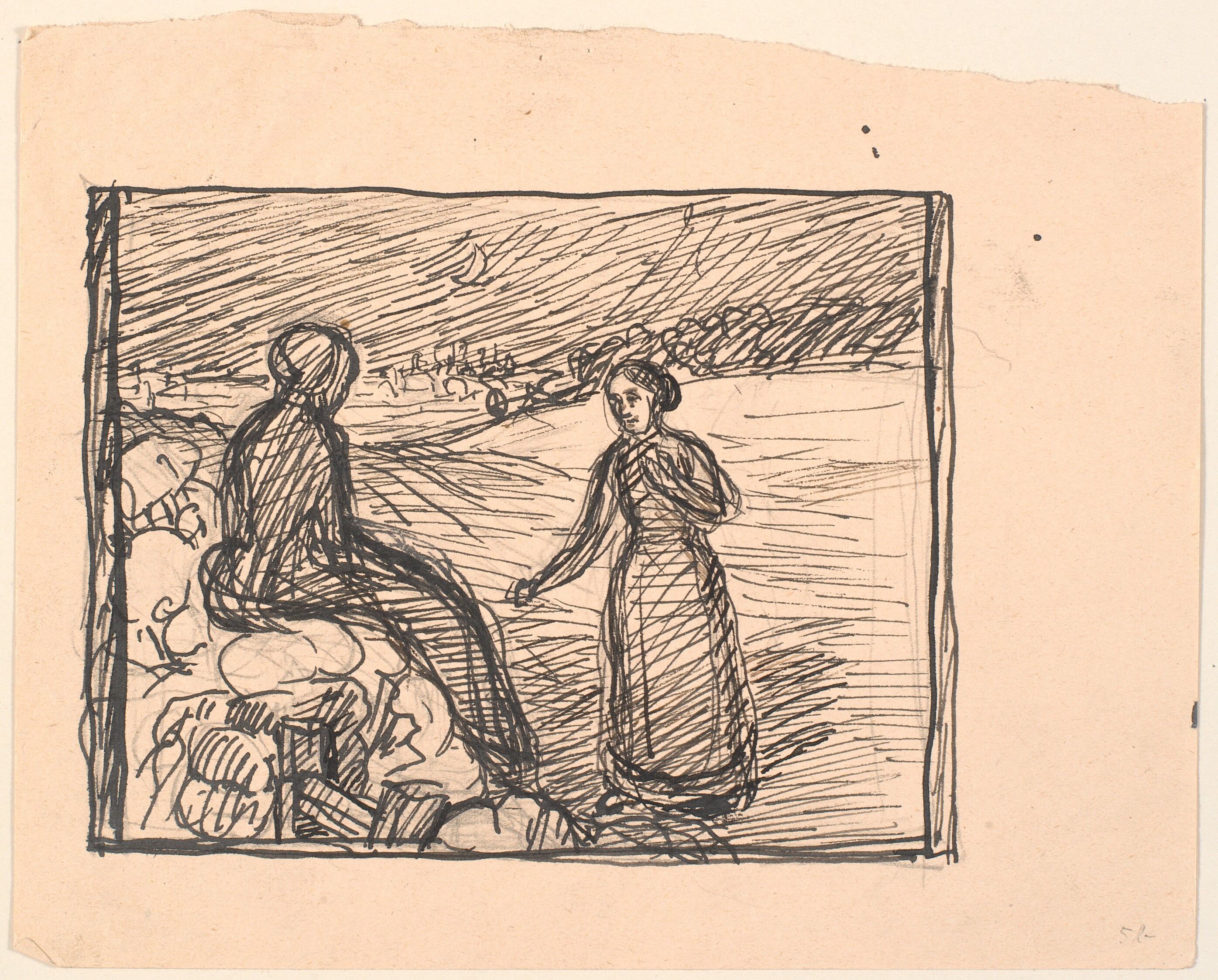 Der ude i Sneen sad en Kone i lange sorte Klæder...