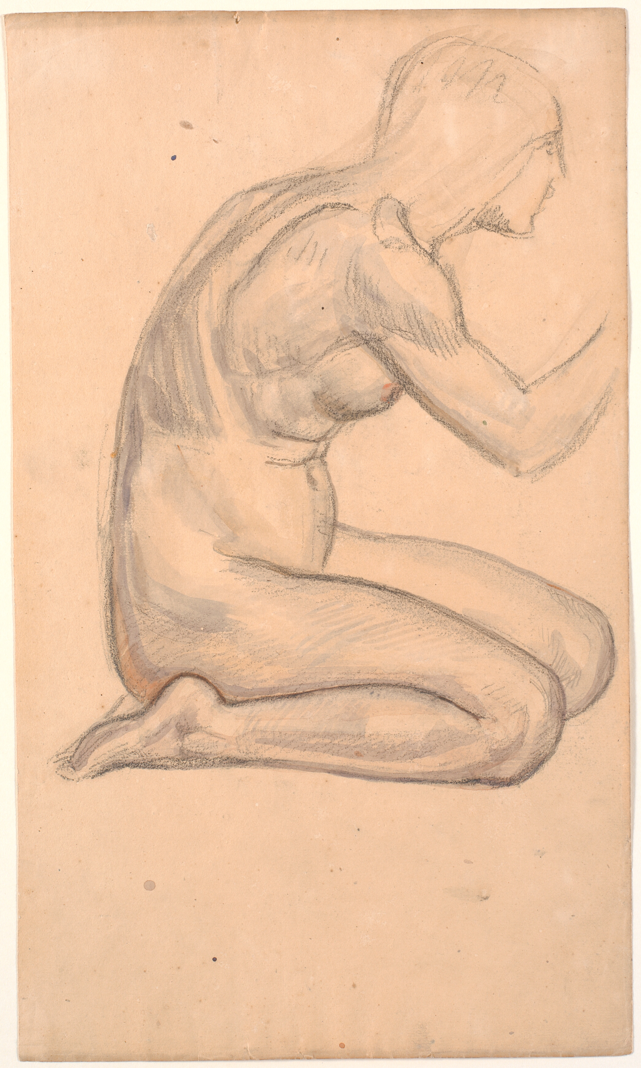 Modelstudie; knælende kvinde i profil m.h.