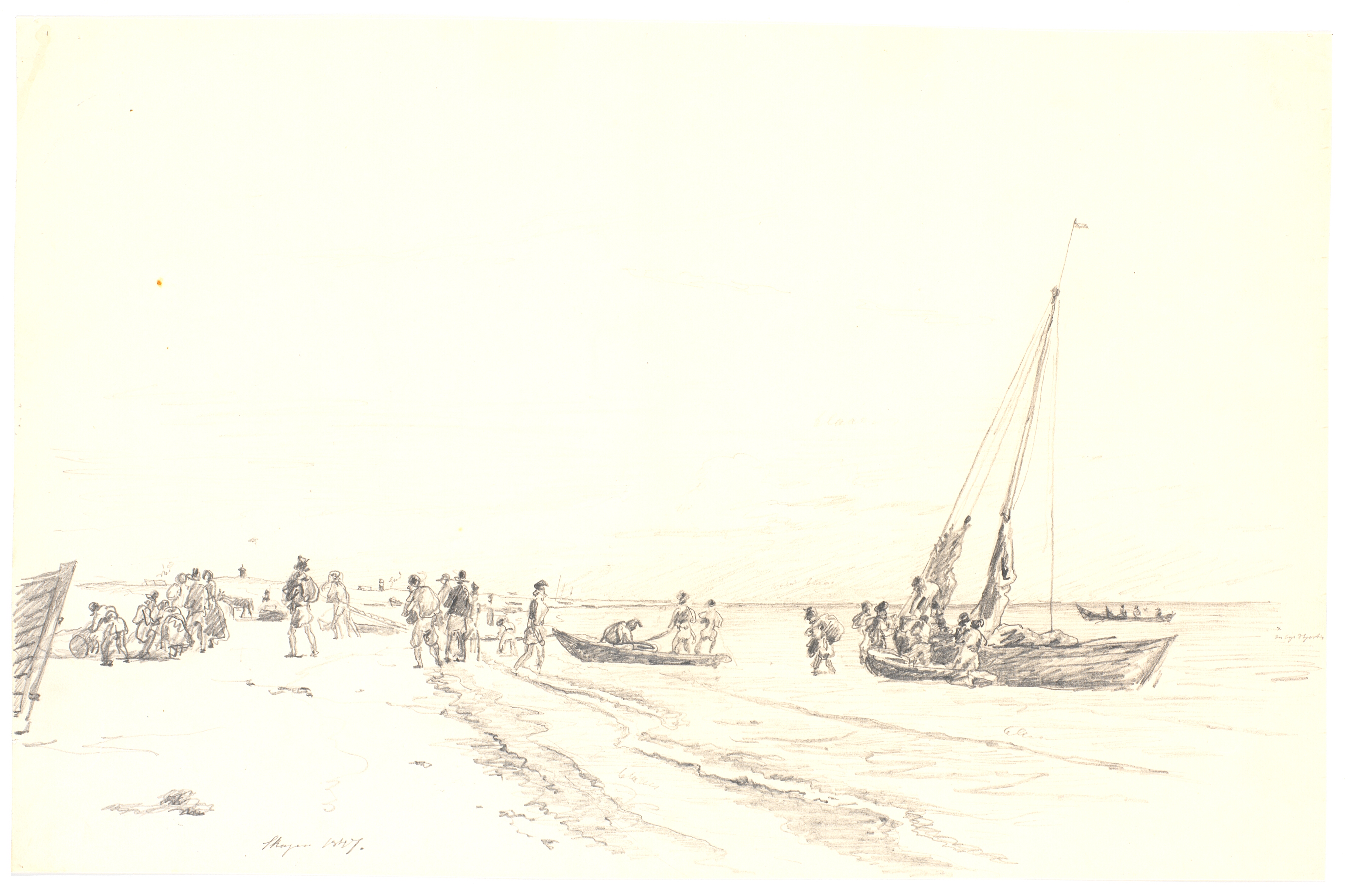 Fiskere går i land fra en større båd, Skagen