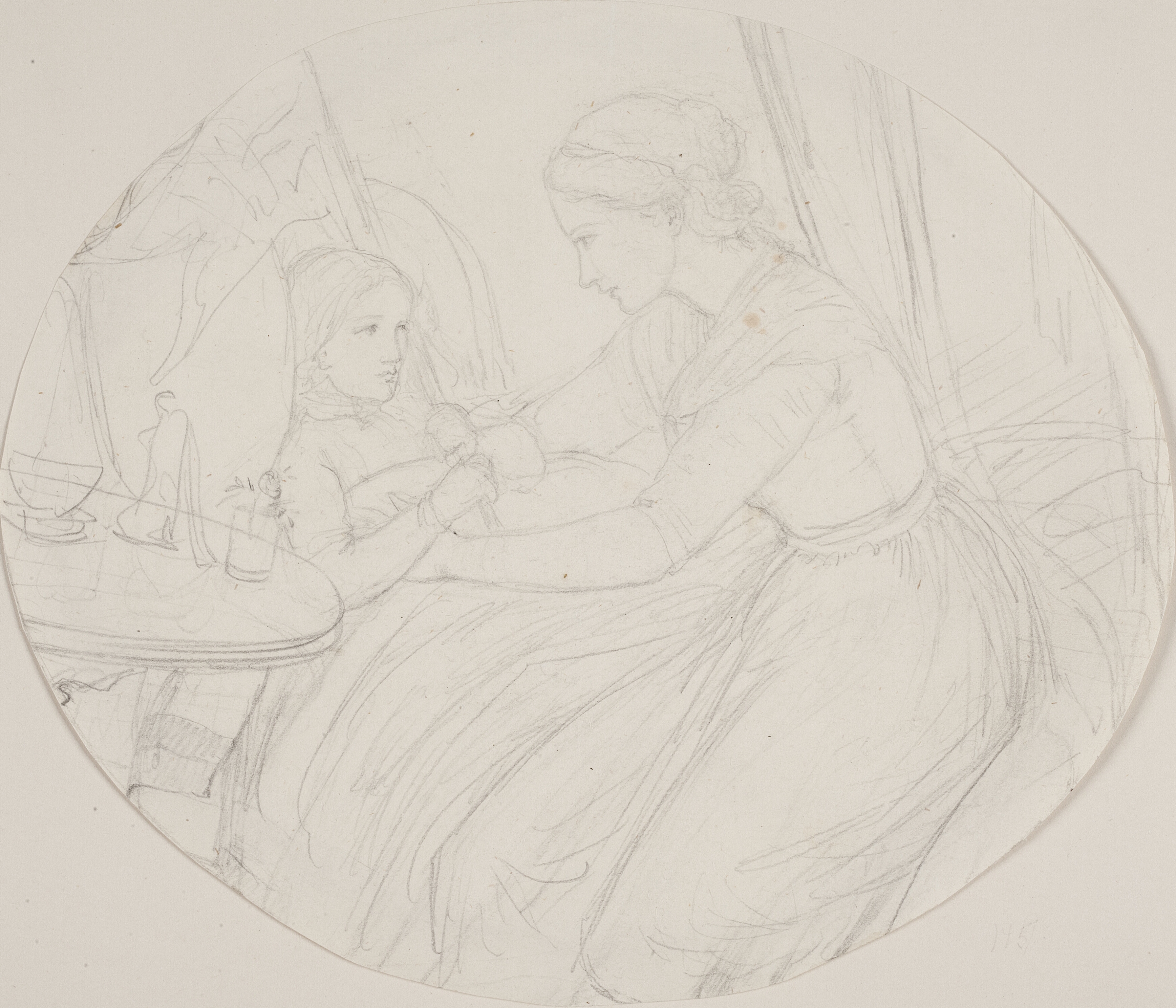 En ung kvinde ved et sygt barns seng