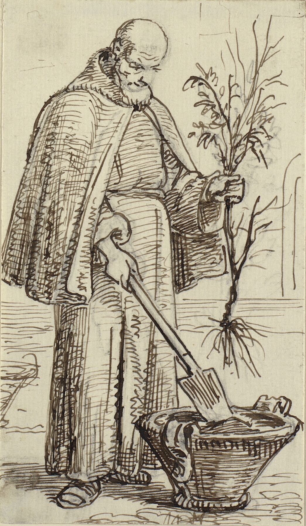 En munk planter et træ