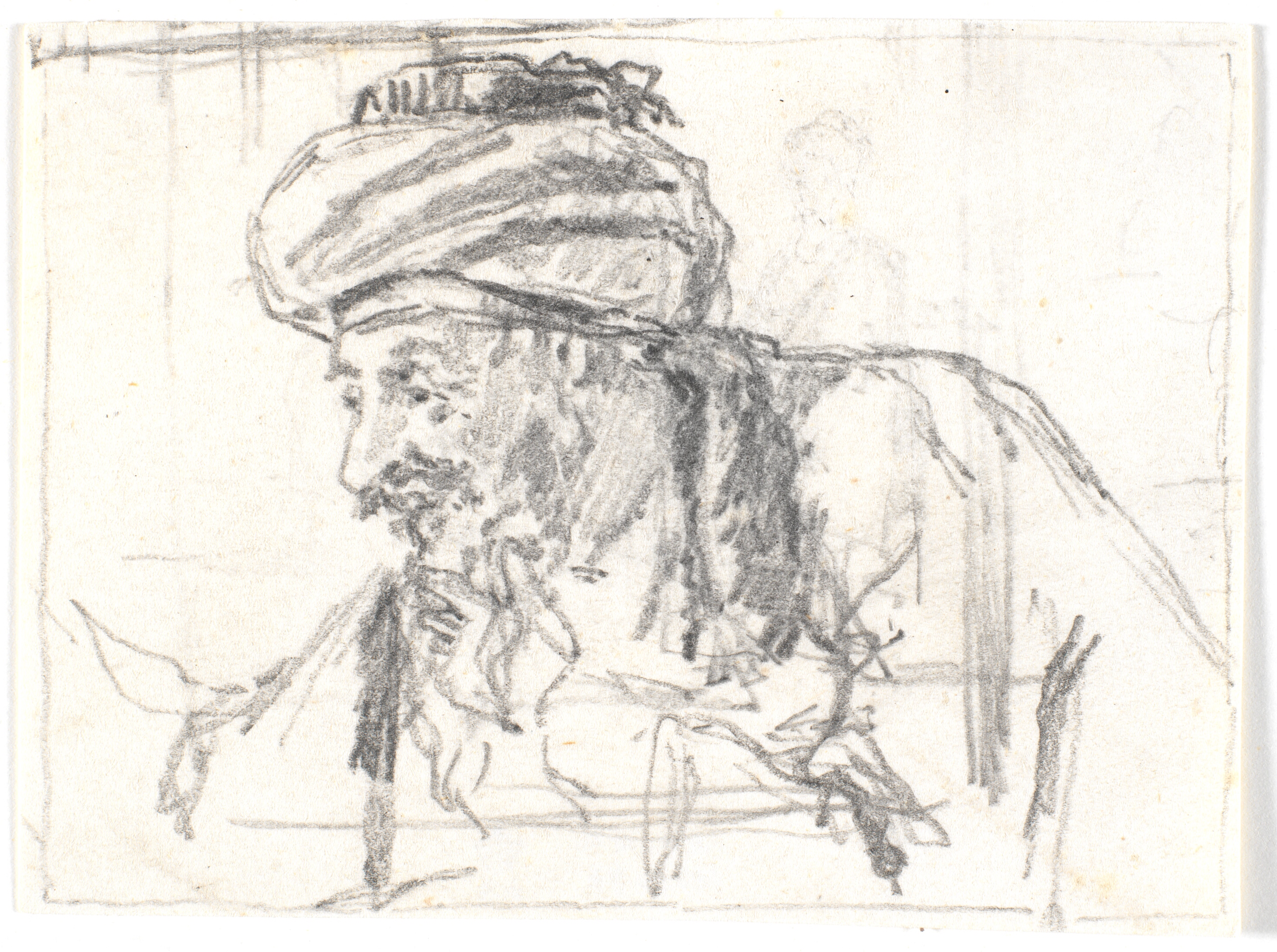 Skægget mandsportræt, trekvart profil mod venstre, med turban