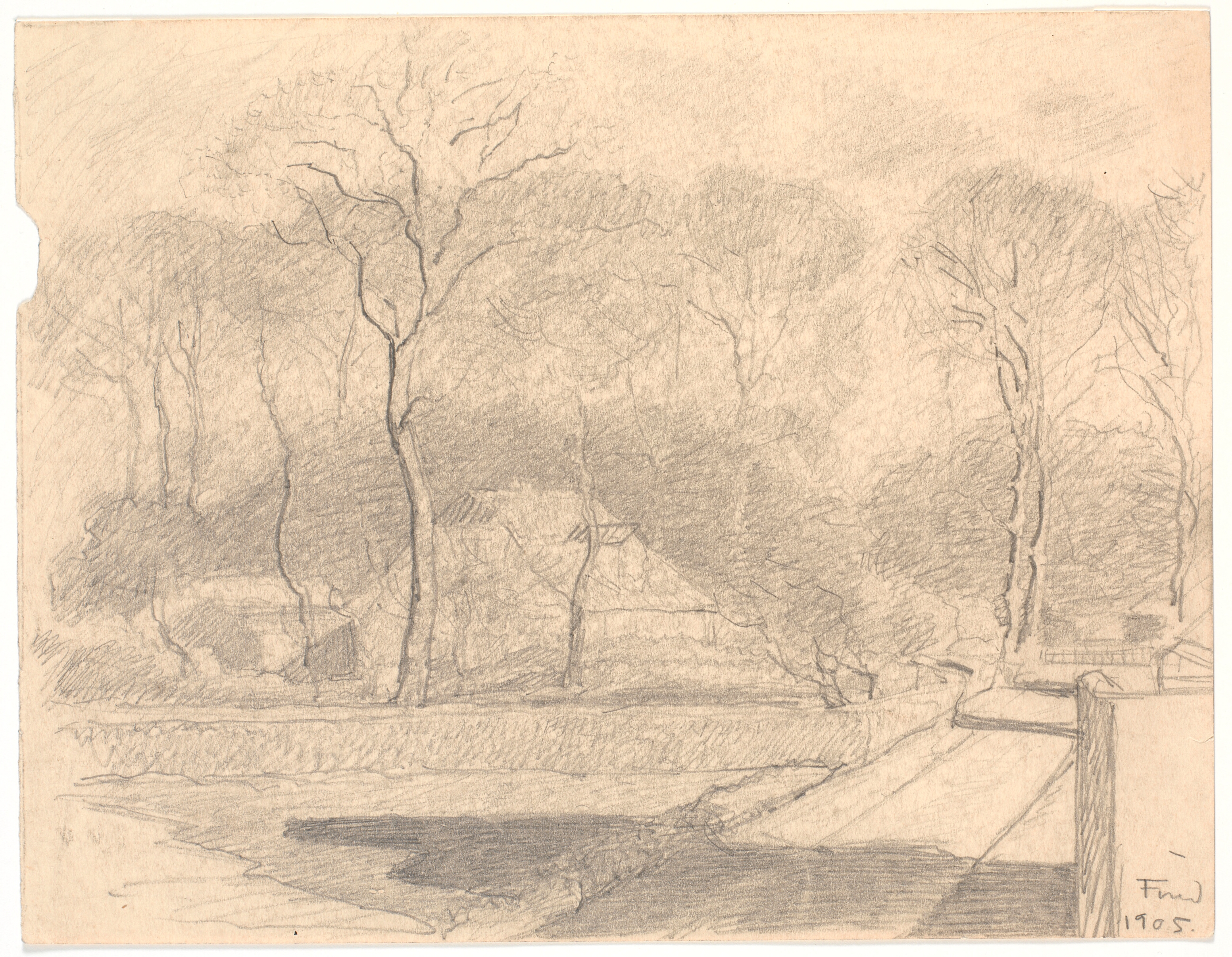 Hus ved indkørslen til en skov