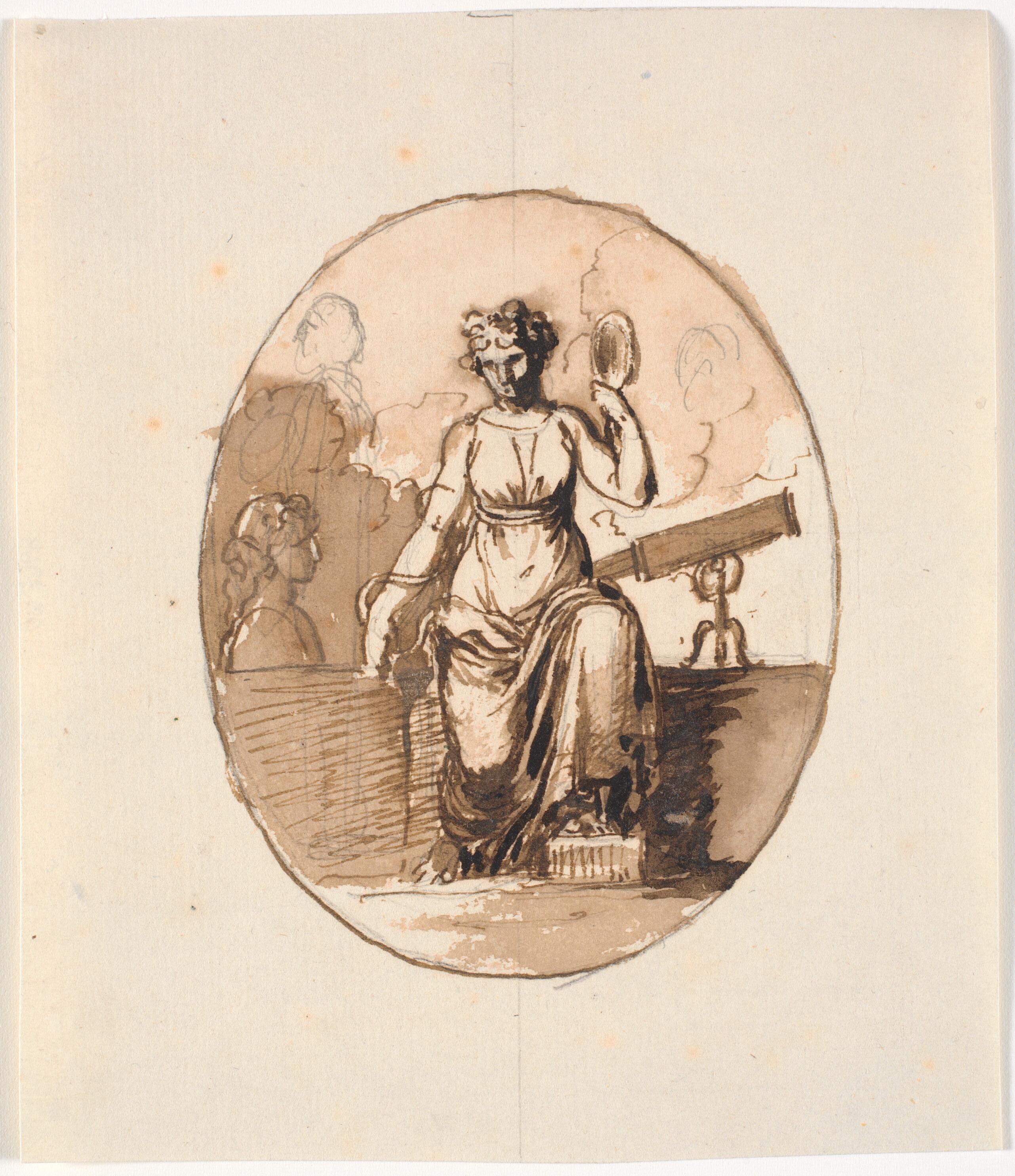 En siddende kvindefigur, allegori på visdom eller videnskab