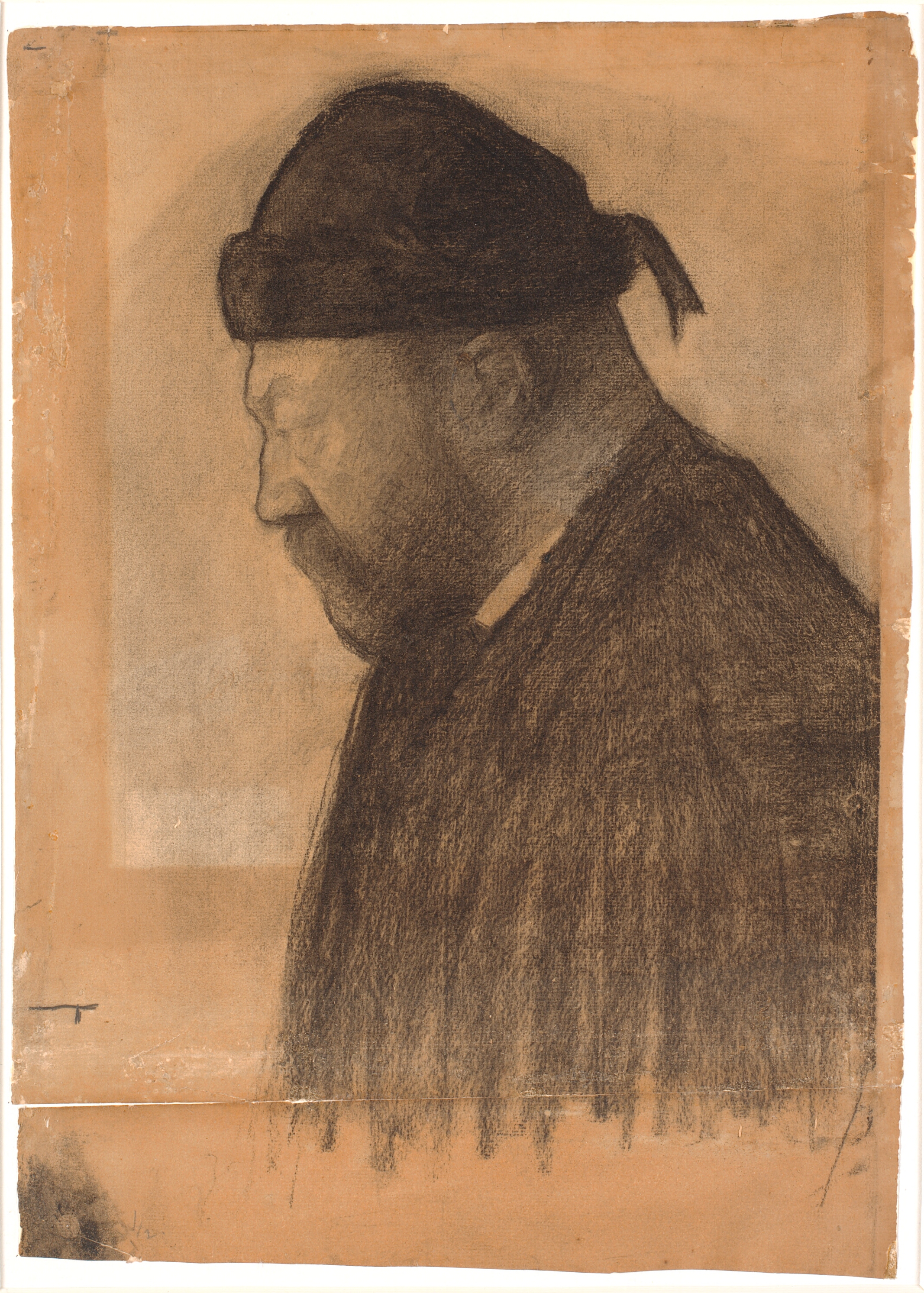 Portræt af Thorvald Bindesbøll i profil mod venstre