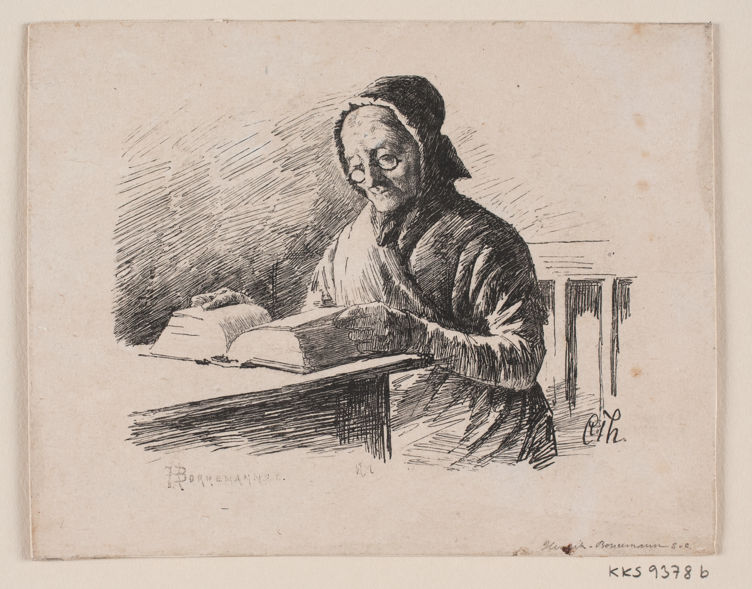 Læsende gammel kone