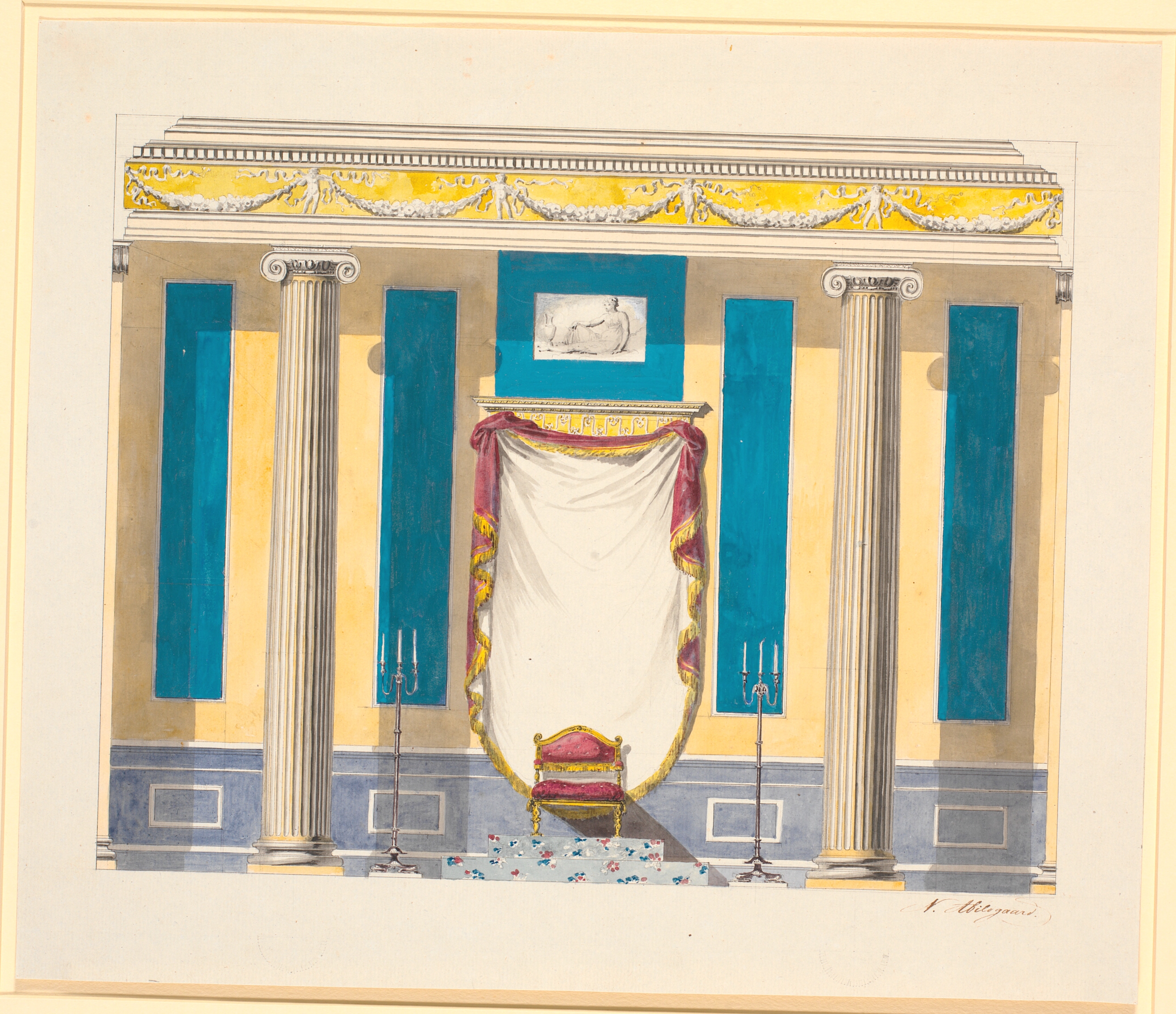 Indervæggen med tronstolen. Udkast til dekoration af audienssalen