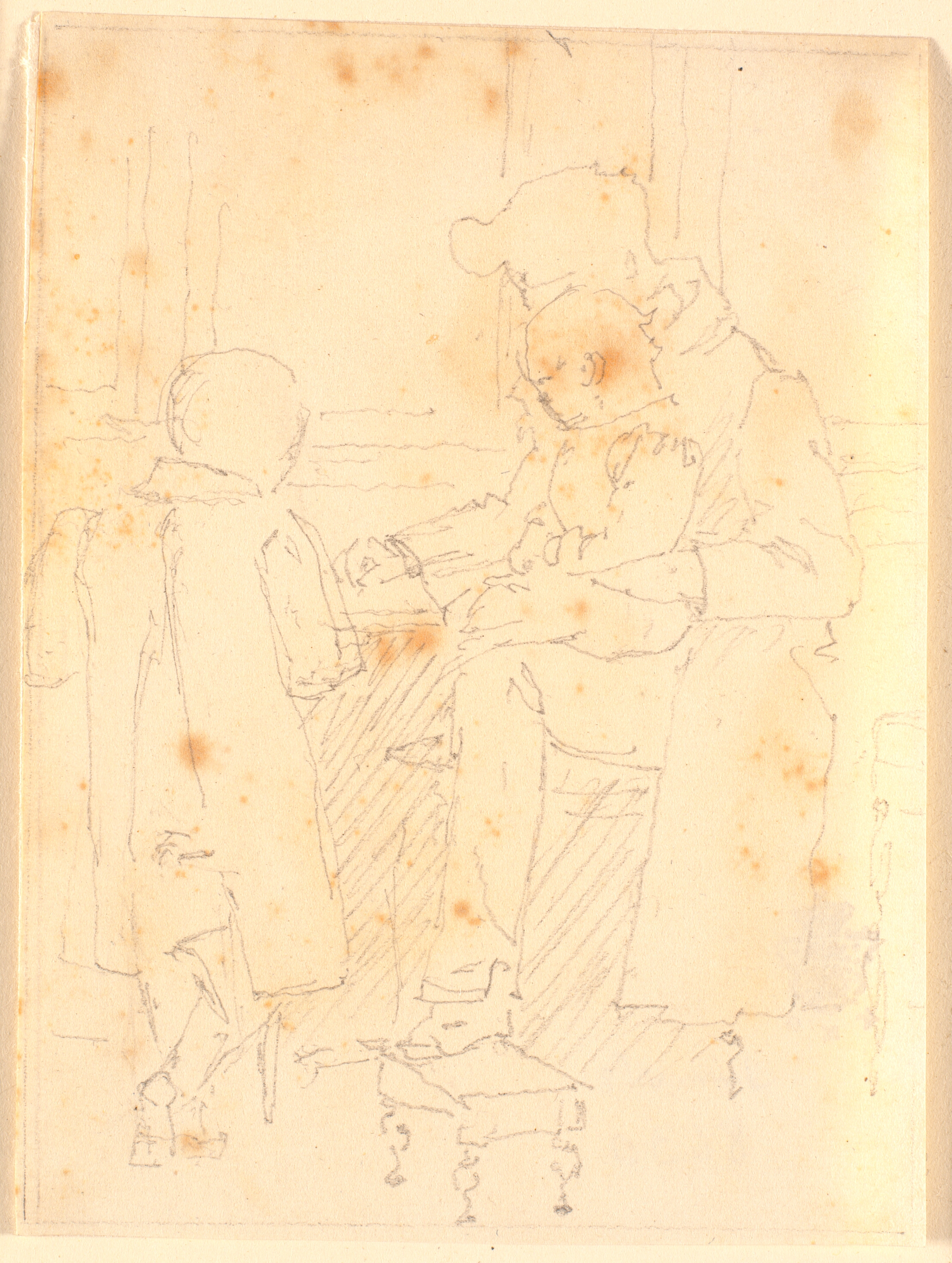 Hans Peter Købke (kunstnerens broder) med to af pastor Fejlbergs sønner