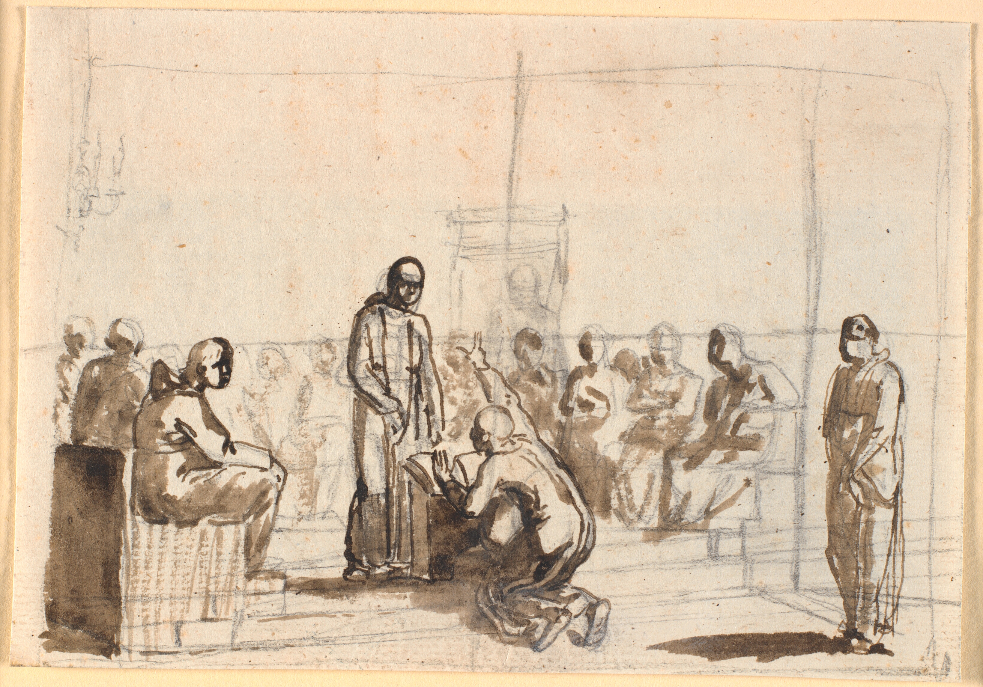 Galilei afsværgende sine "vildfarelser" for munkedomstolen