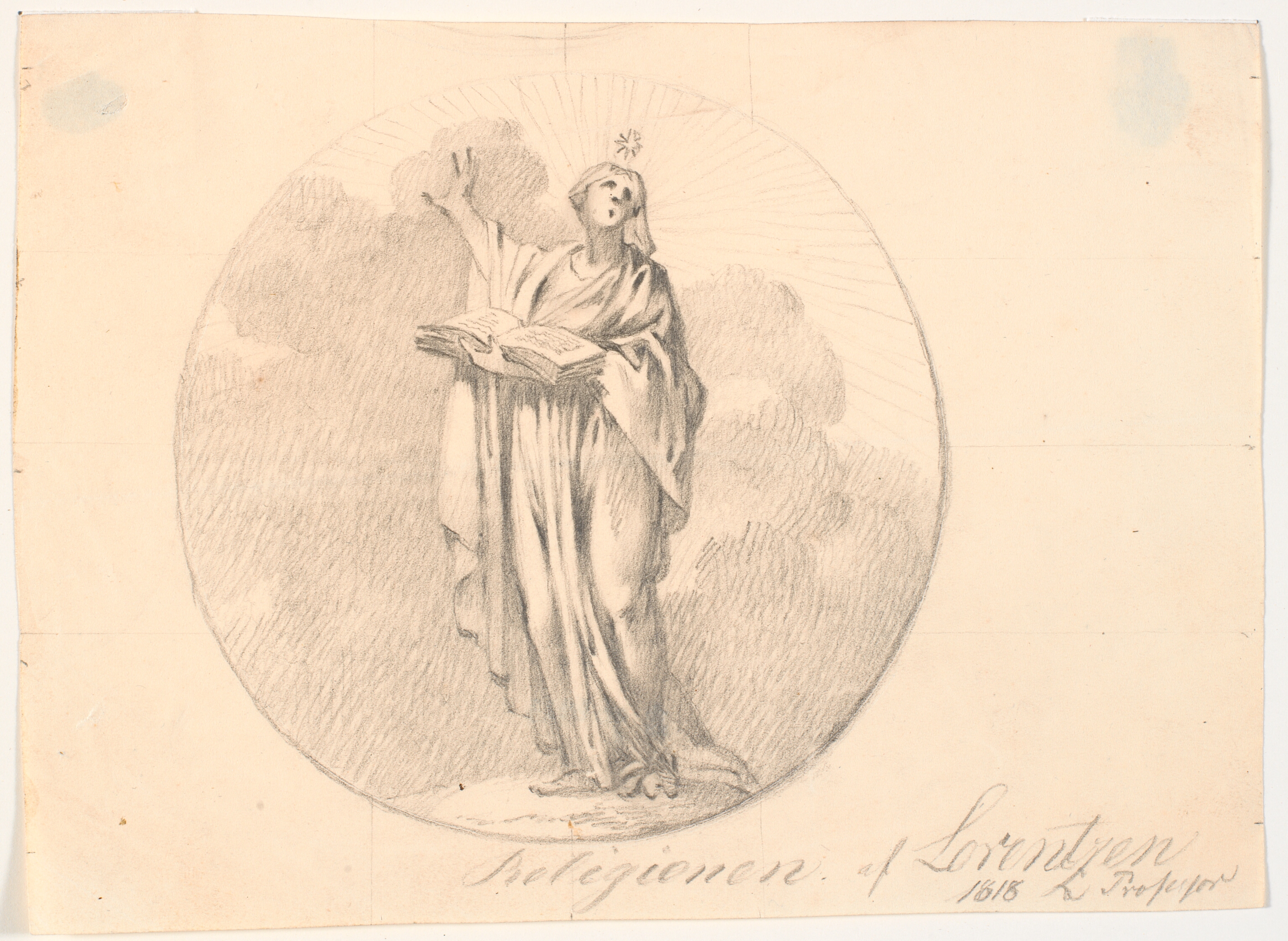 Symbol på religionen. En stående kvinde med en bog