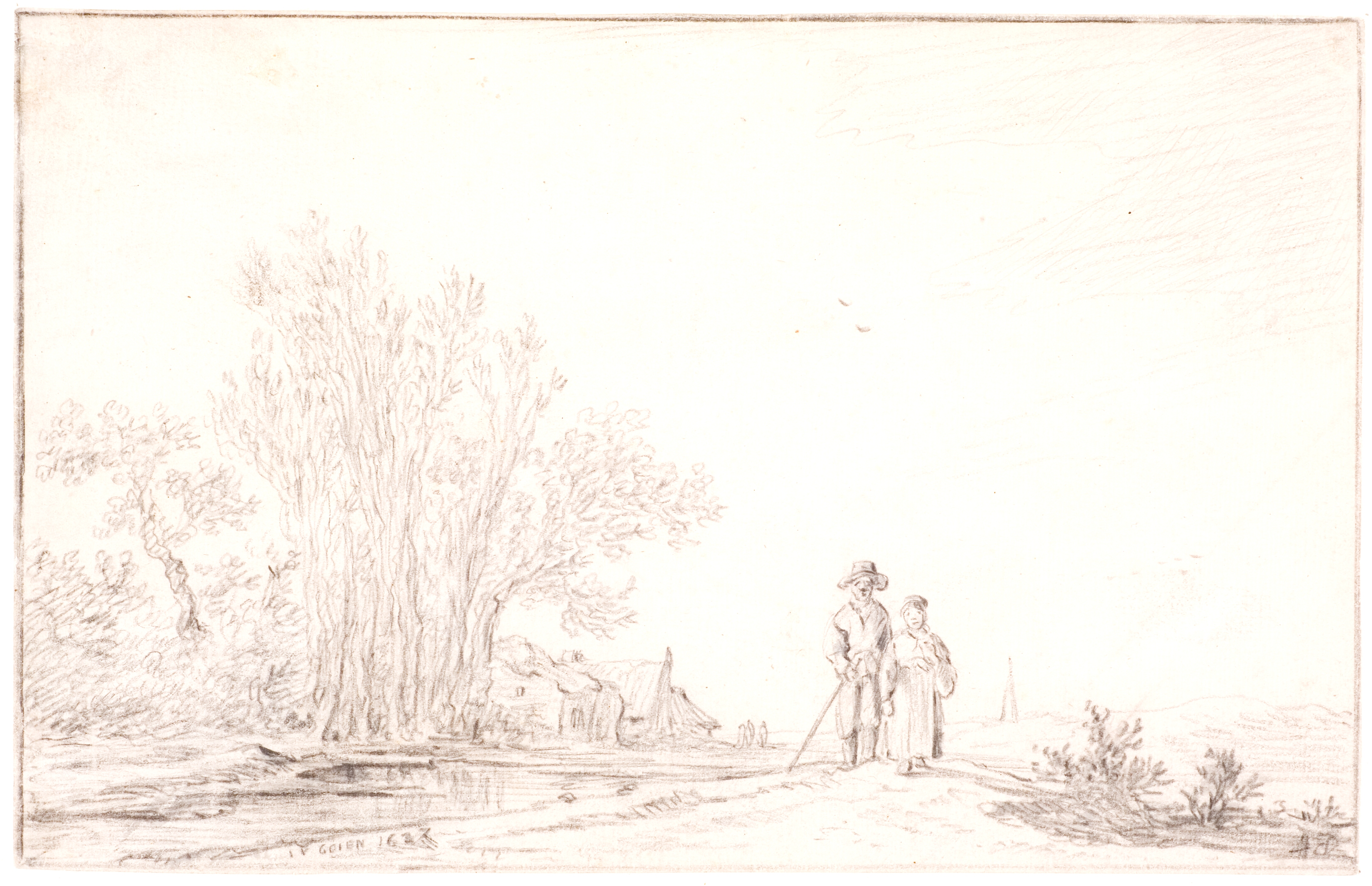 Landskab med en vej langs en å