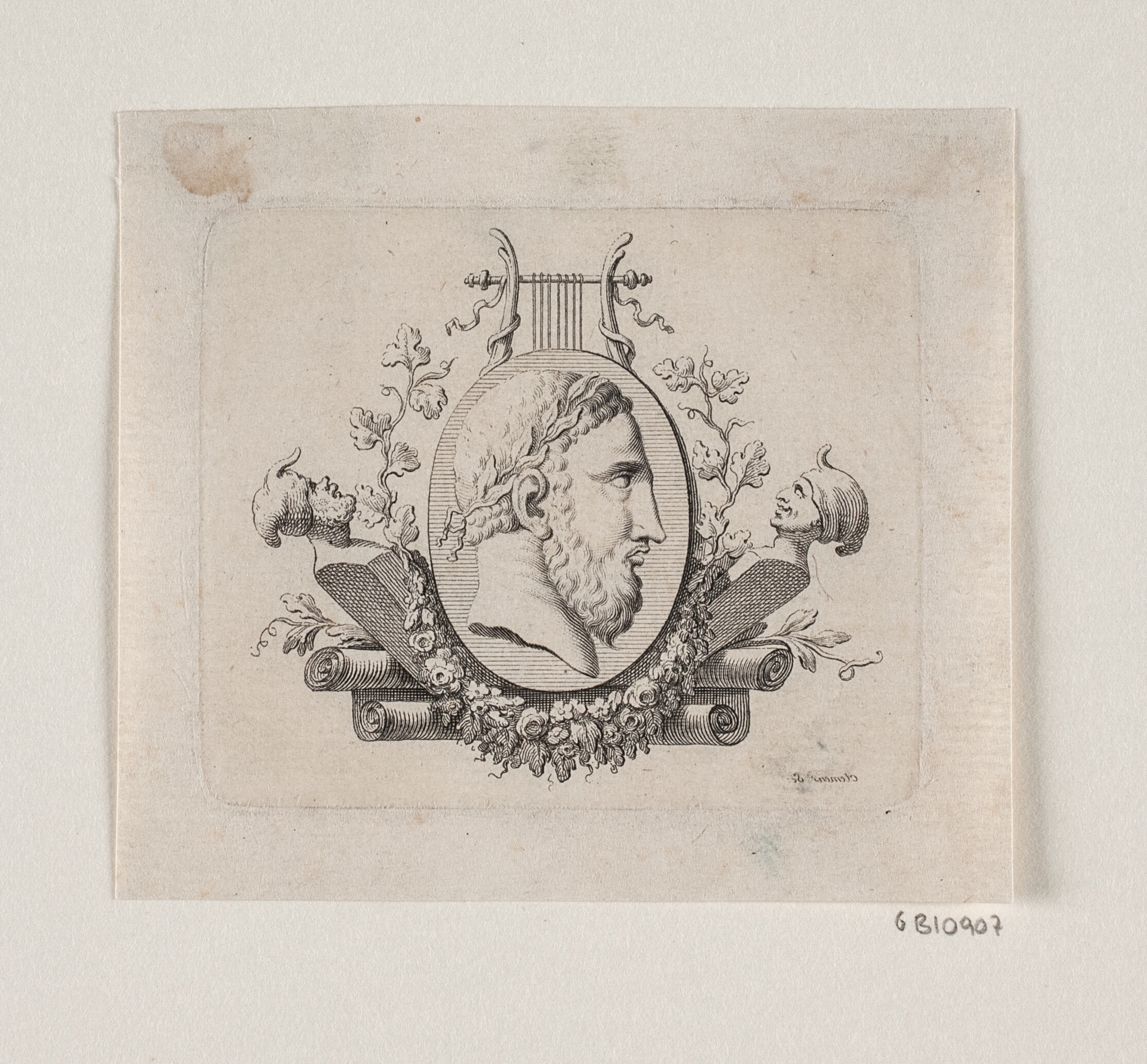 Oval reliefmedaillon med Homers hoved