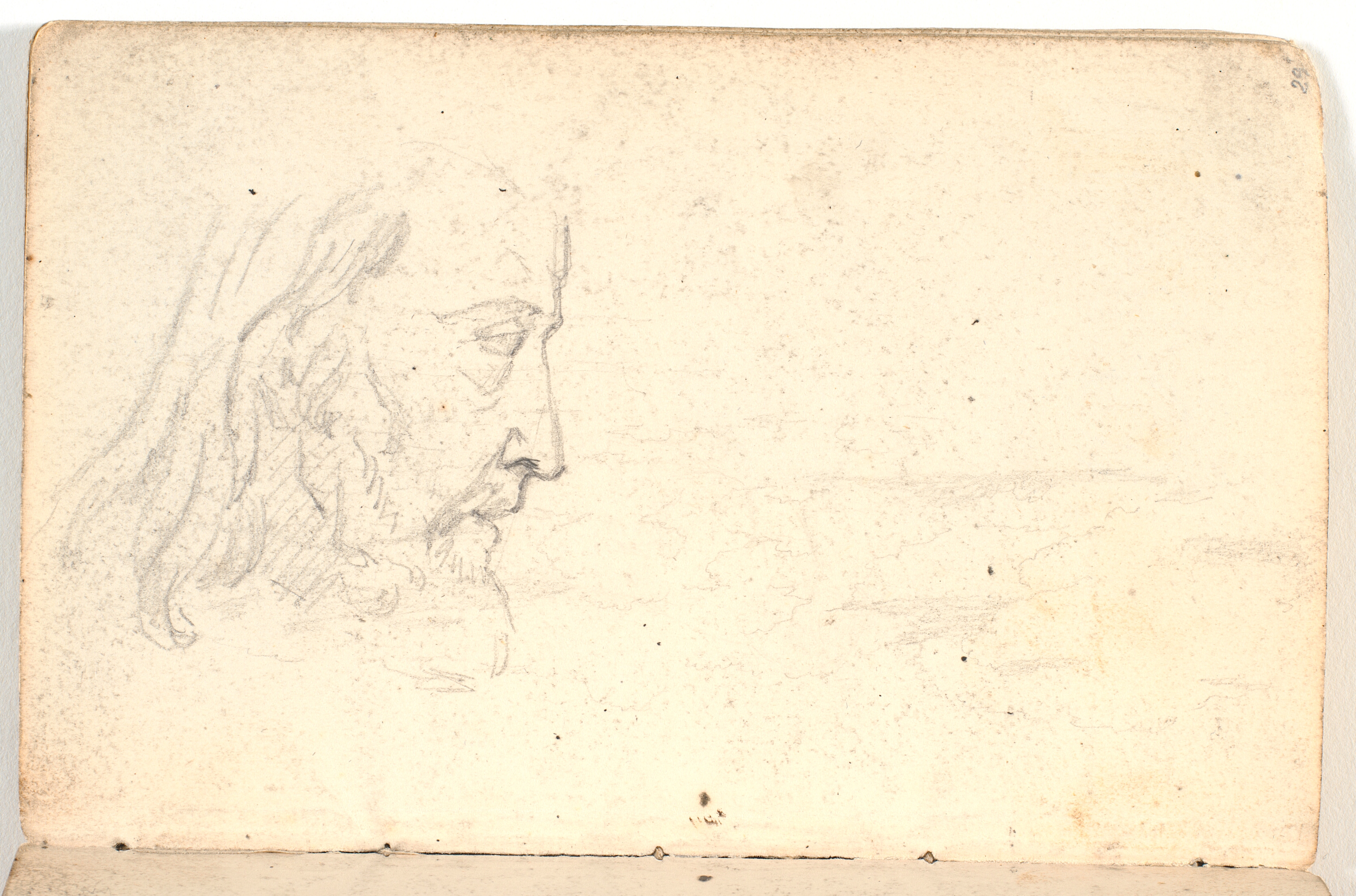 Profil af skægget mand samt svage rids