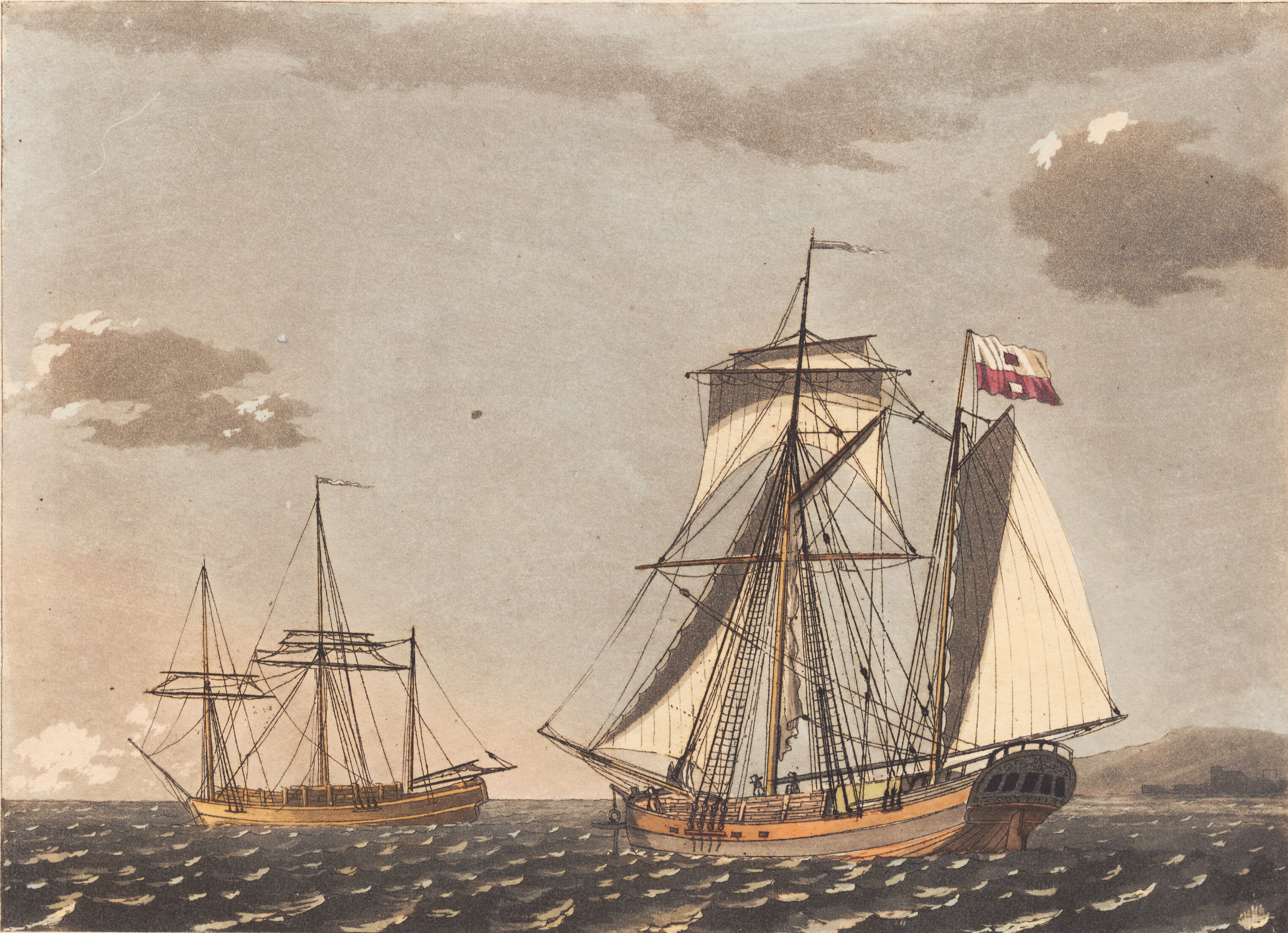 En frilapper skude til ankers og en stettiner galease som vil ankre