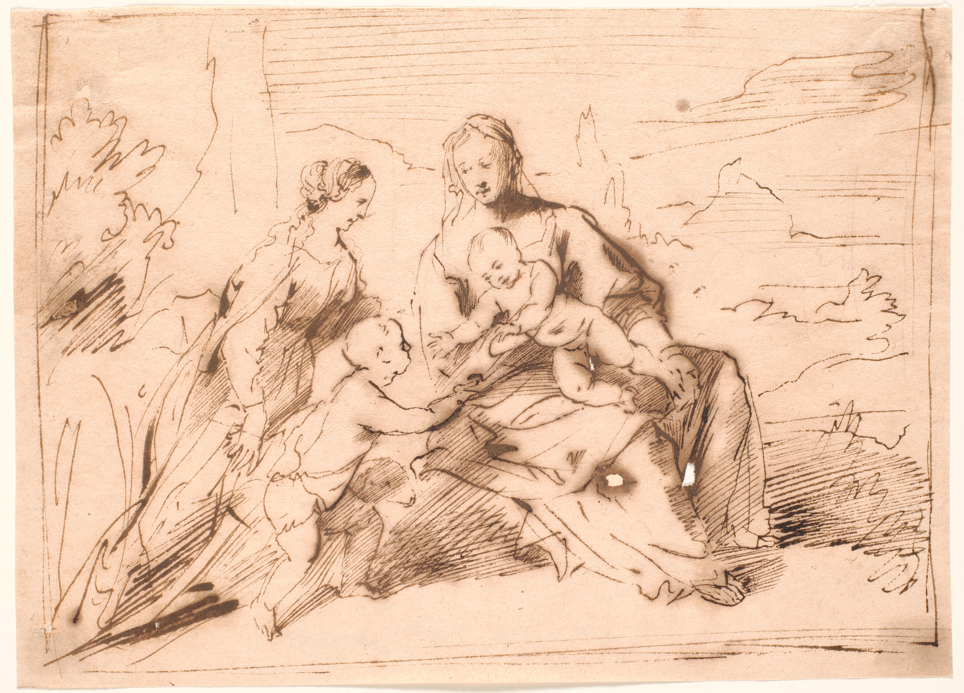 Maria med børnene Jesus og Johannes samt en helgeninde