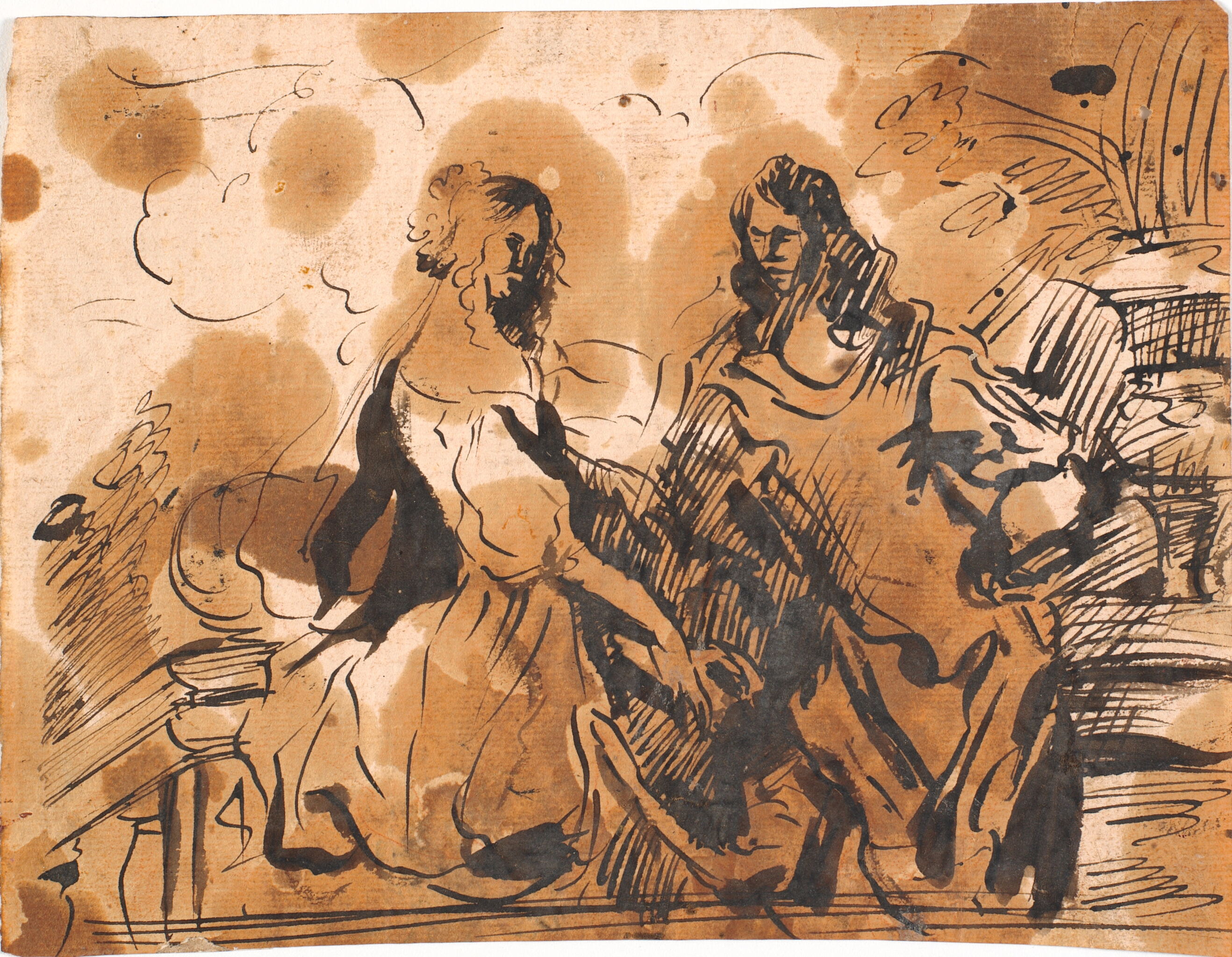 Herre og dame foran en balustrade