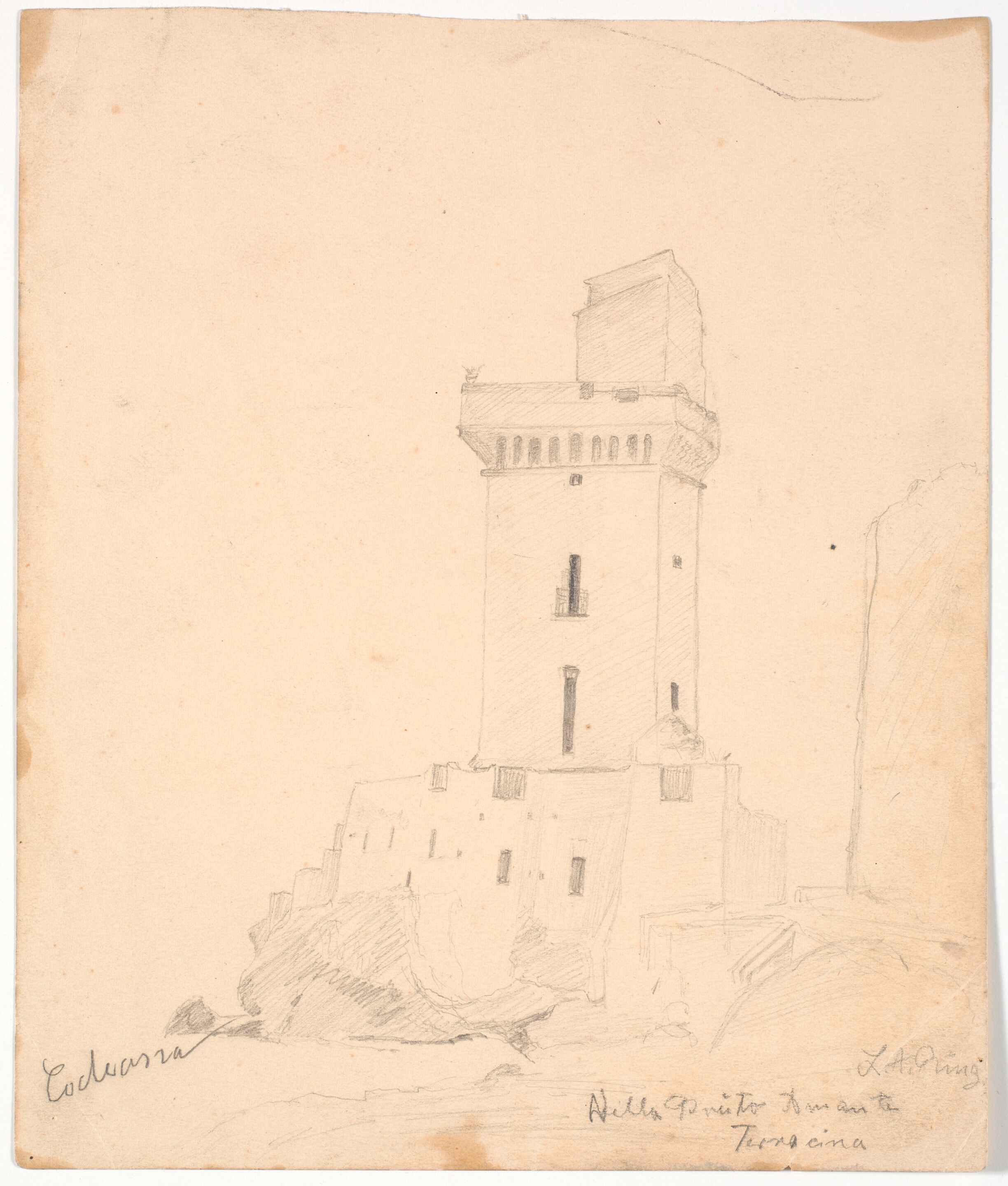 Middelalderligt vagttårn ved stranden i Terracina