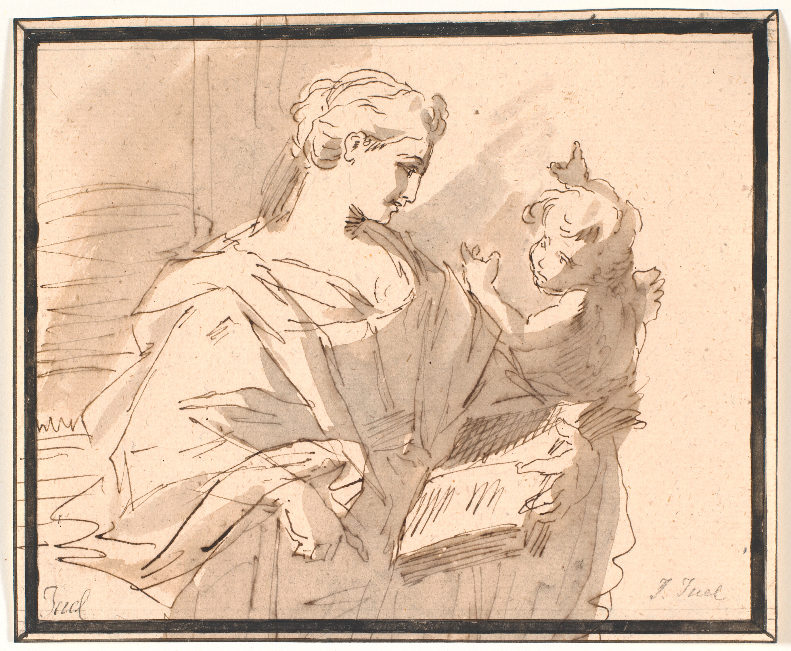 En helgeninde med en bog og en putto