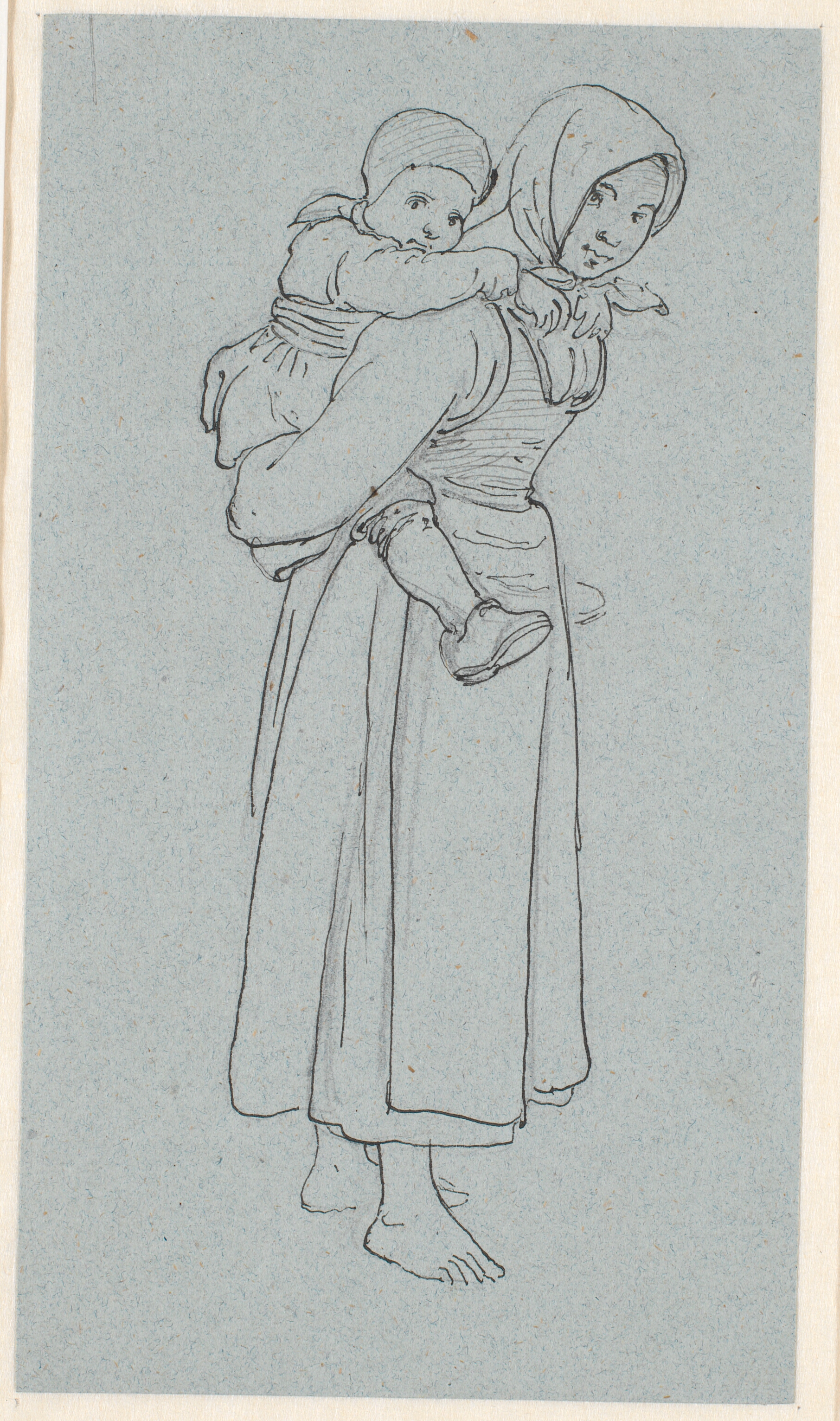 Svensk pige med et barn på ryggen