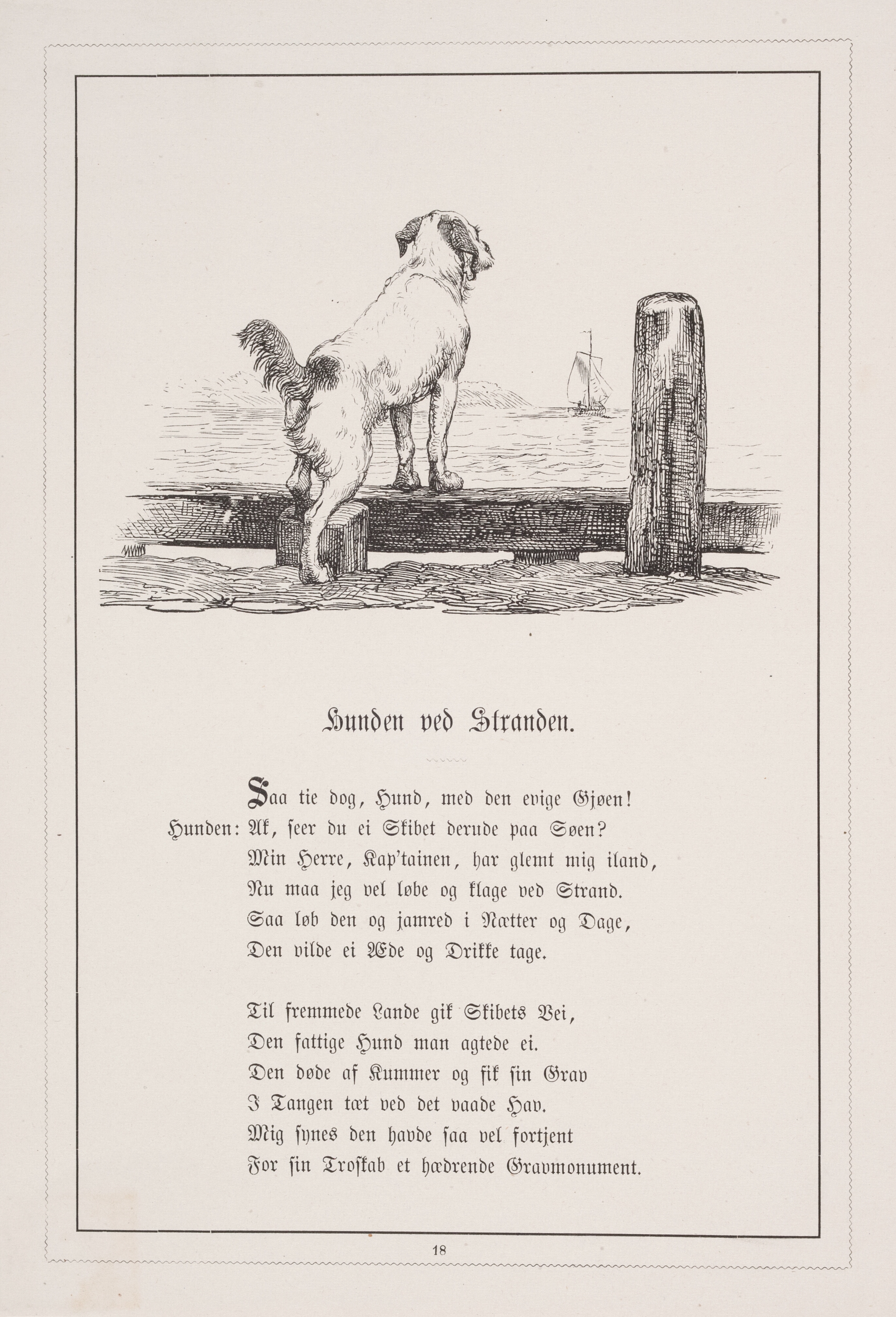 Hunden ved Stranden. Illustration til H.V. Kaalund, "Fabler for Børn"