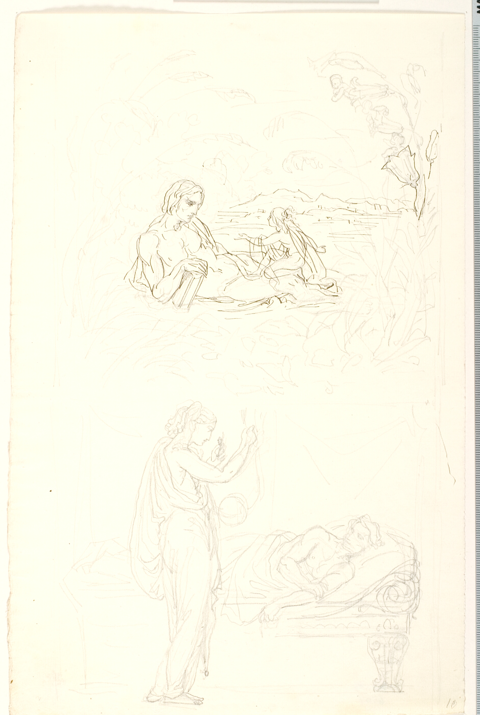 Skitser: F.o.: Den moderne fortolker. F.n.: Stående og liggende kvinde