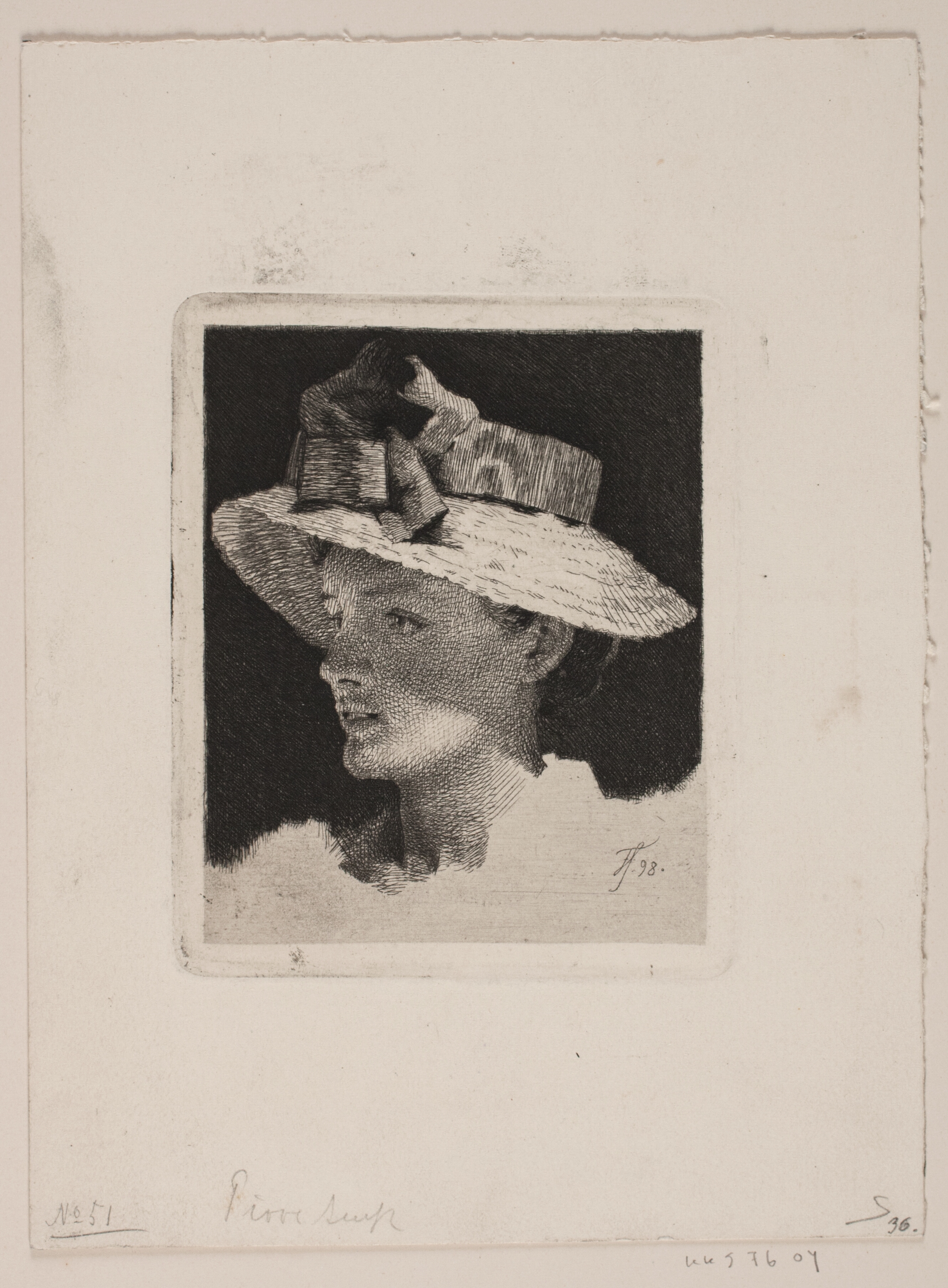 Ung pige med stråhat, profil mod venstre